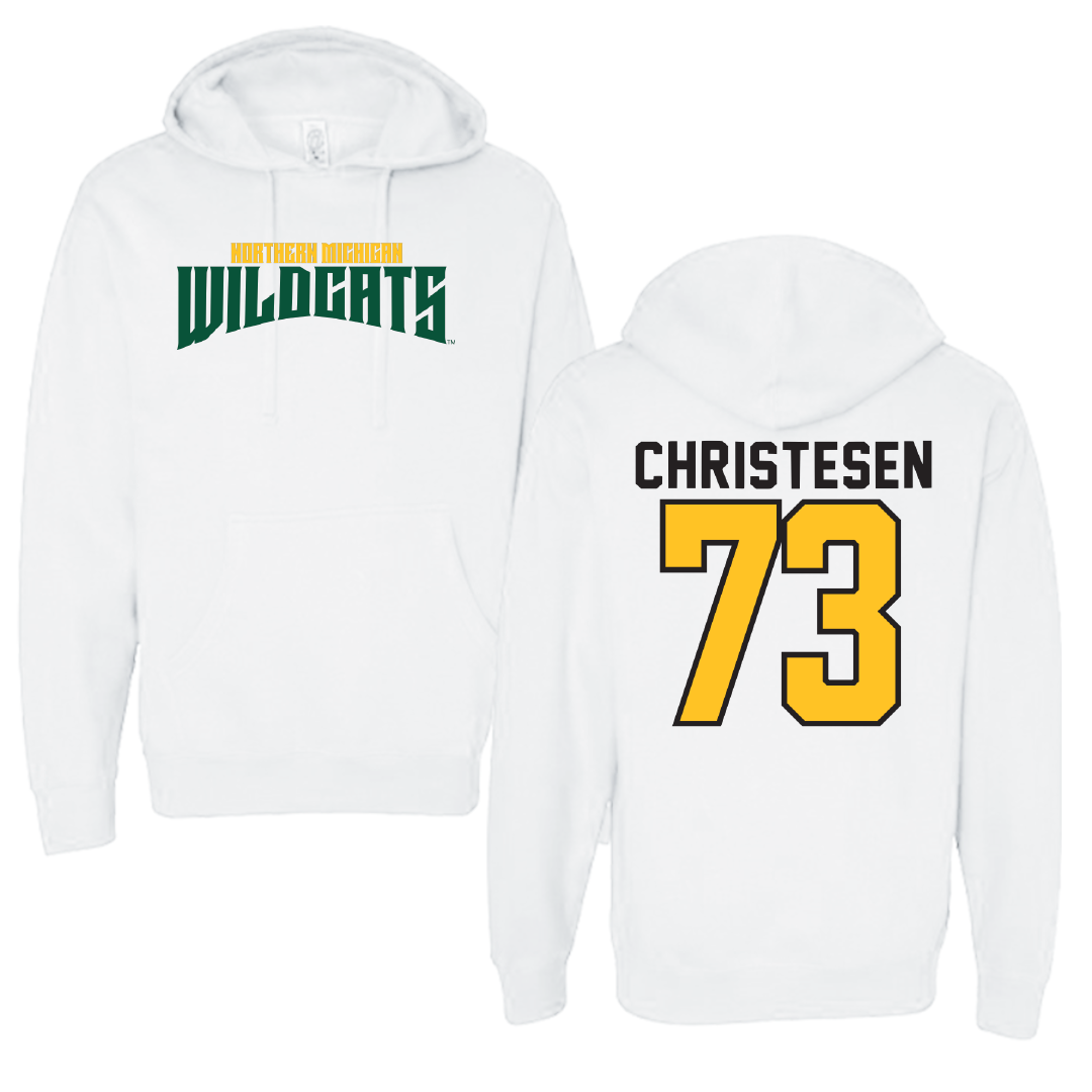 Northern Michigan University Football White Classic Hoodie - #73 Charlie Christesen