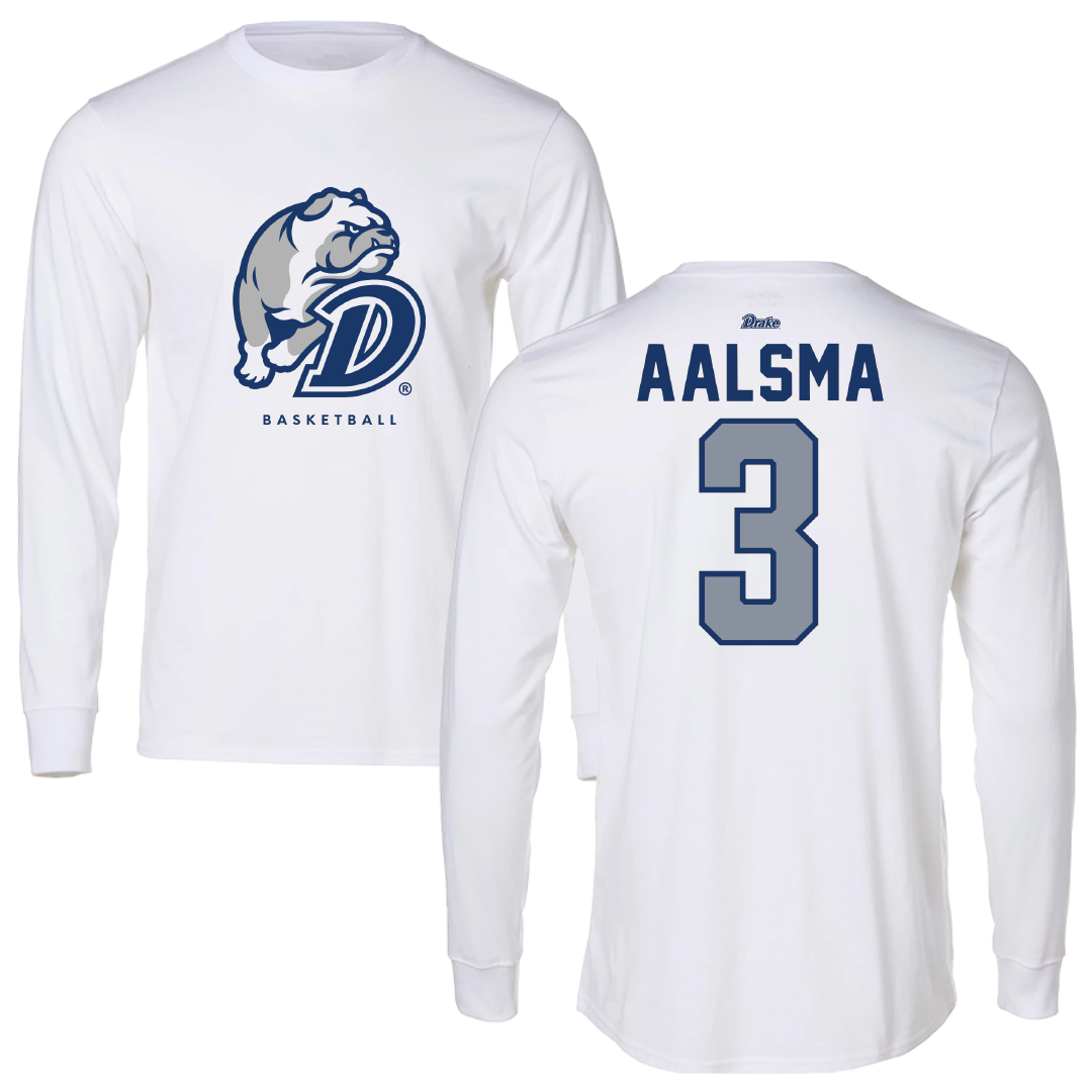 Drake University Basketball White Long Sleeve - #3 Abbie Aalsma