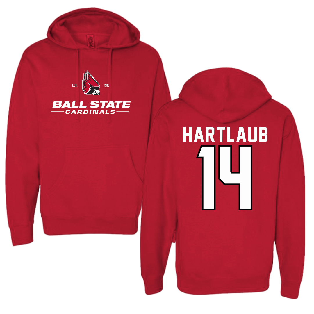 Ball State University Baseball Red General Hoodie - #14 Jacob Hartlaub