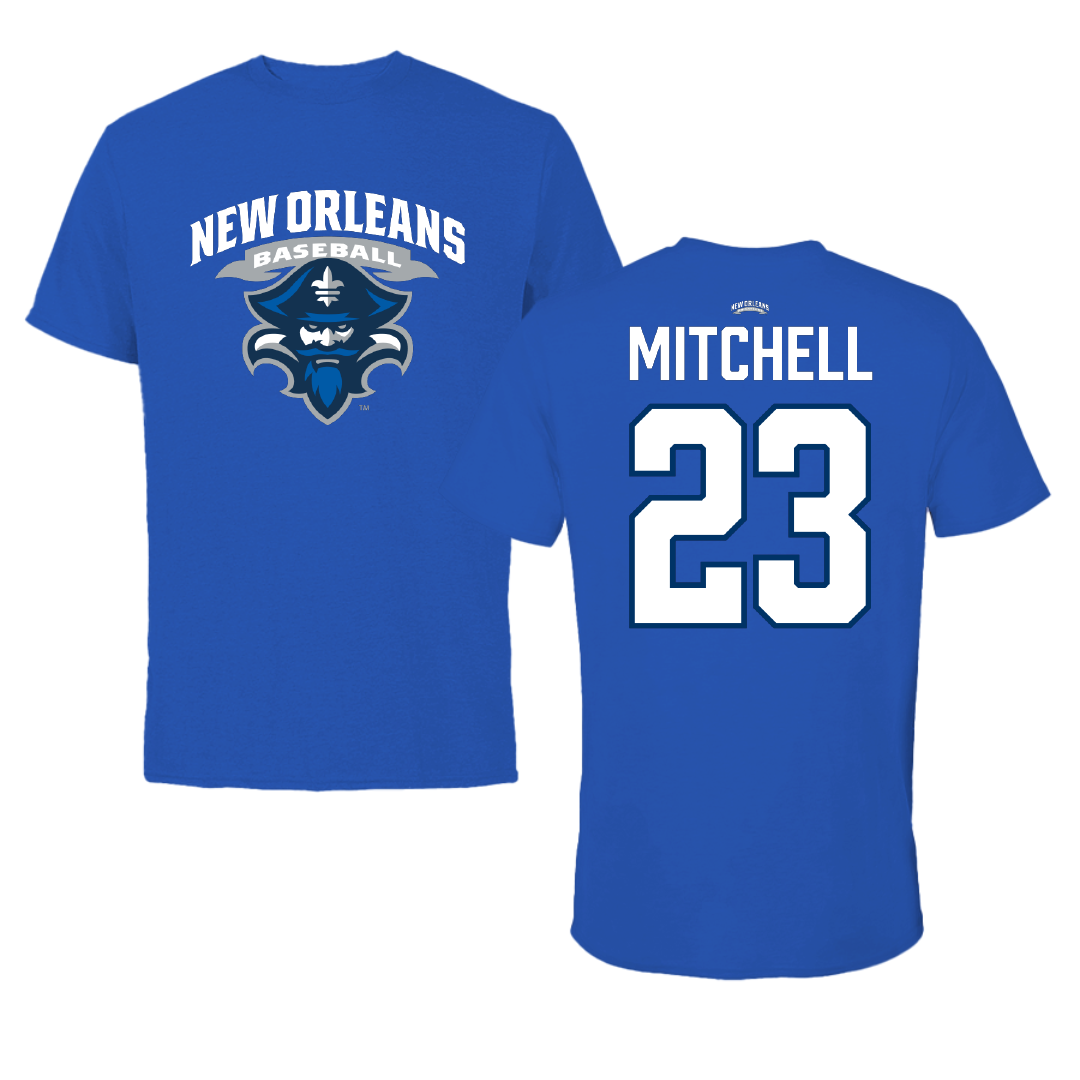 University of New Orleans Baseball Blue Mascot Tee - #23 Cade Mitchell