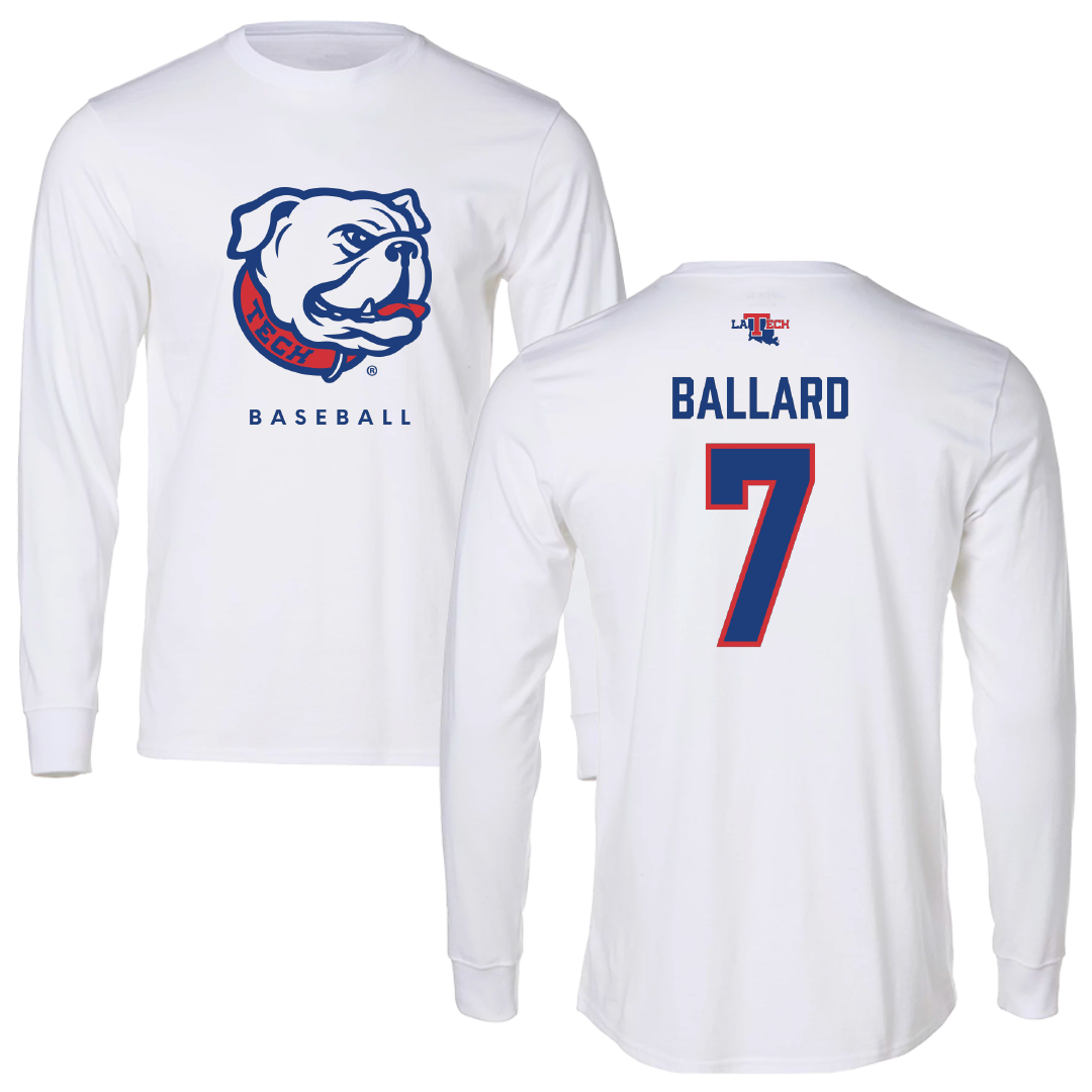 Louisiana Tech University Baseball White Performance Long Sleeve - #7 Mike Ballard