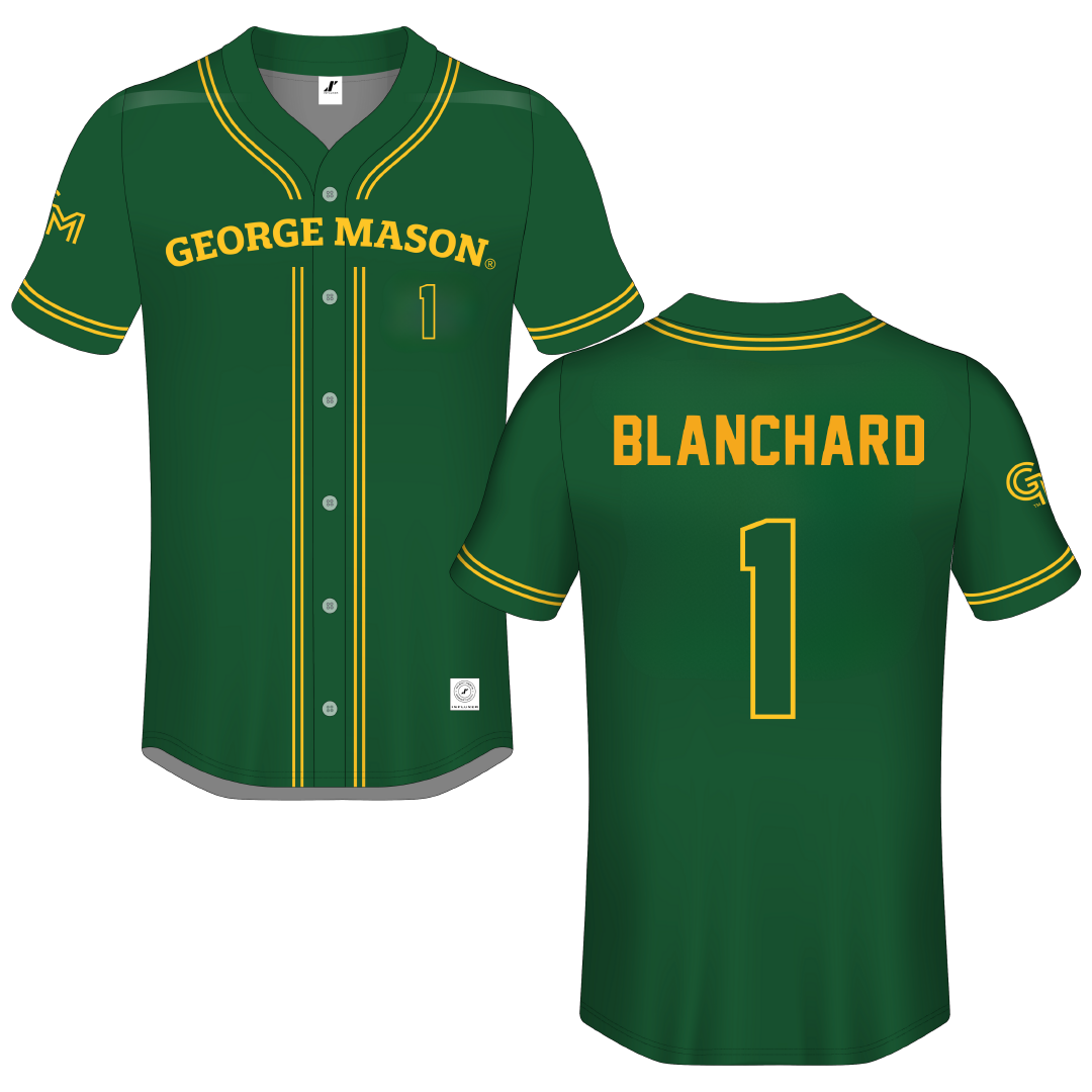 George Mason University Green GM Button-Down Jersey - #1 Evan Blanchard
