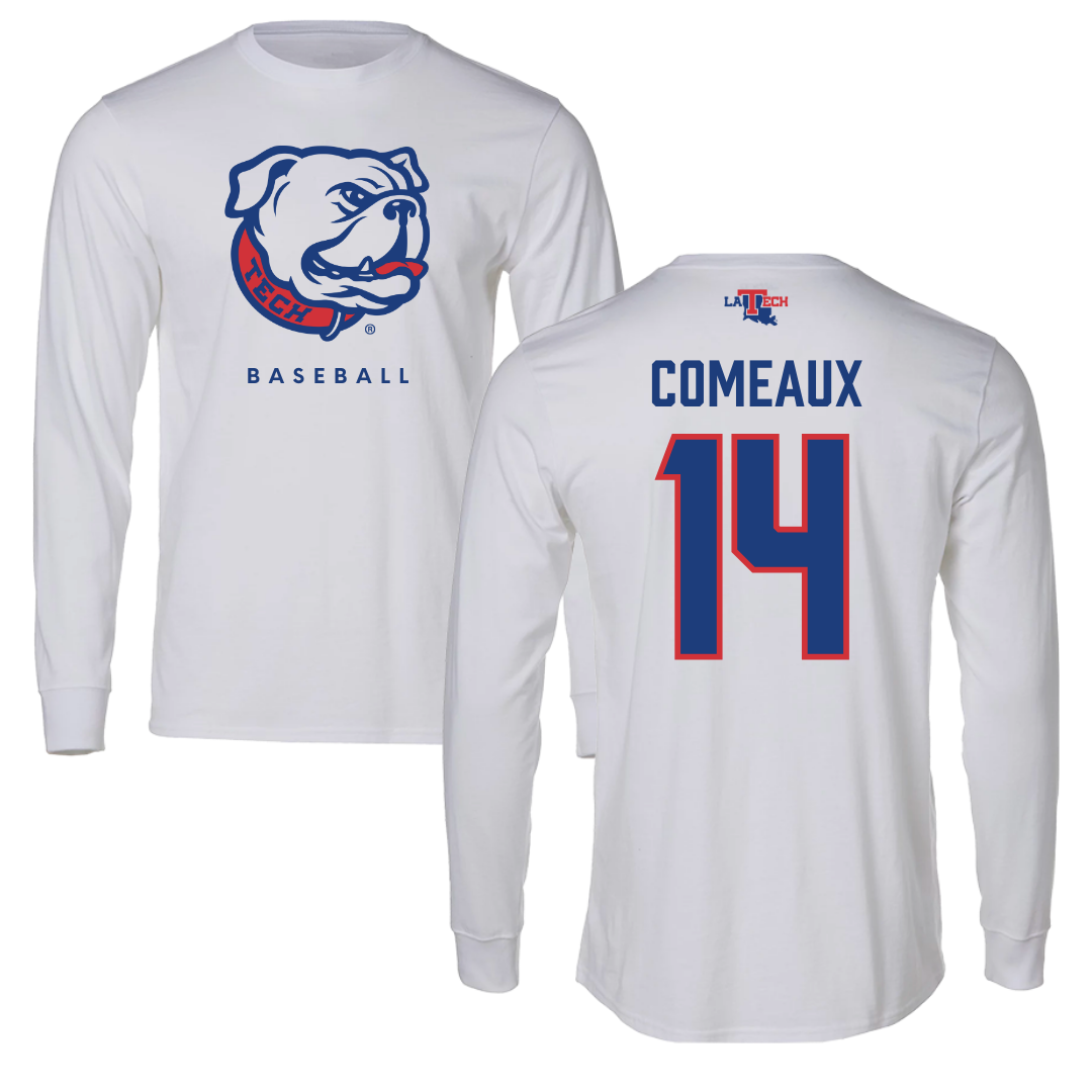 Louisiana Tech University Baseball White Performance Long Sleeve - #14 Grant Comeaux