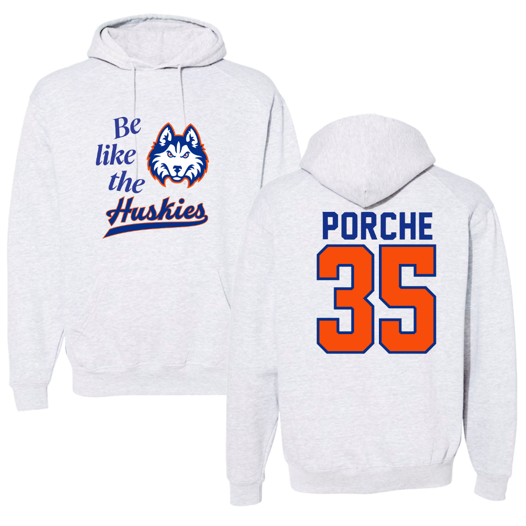 Houston Christian University Baseball Light Gray Be Like Us Hoodie - #35 Ryan Porche