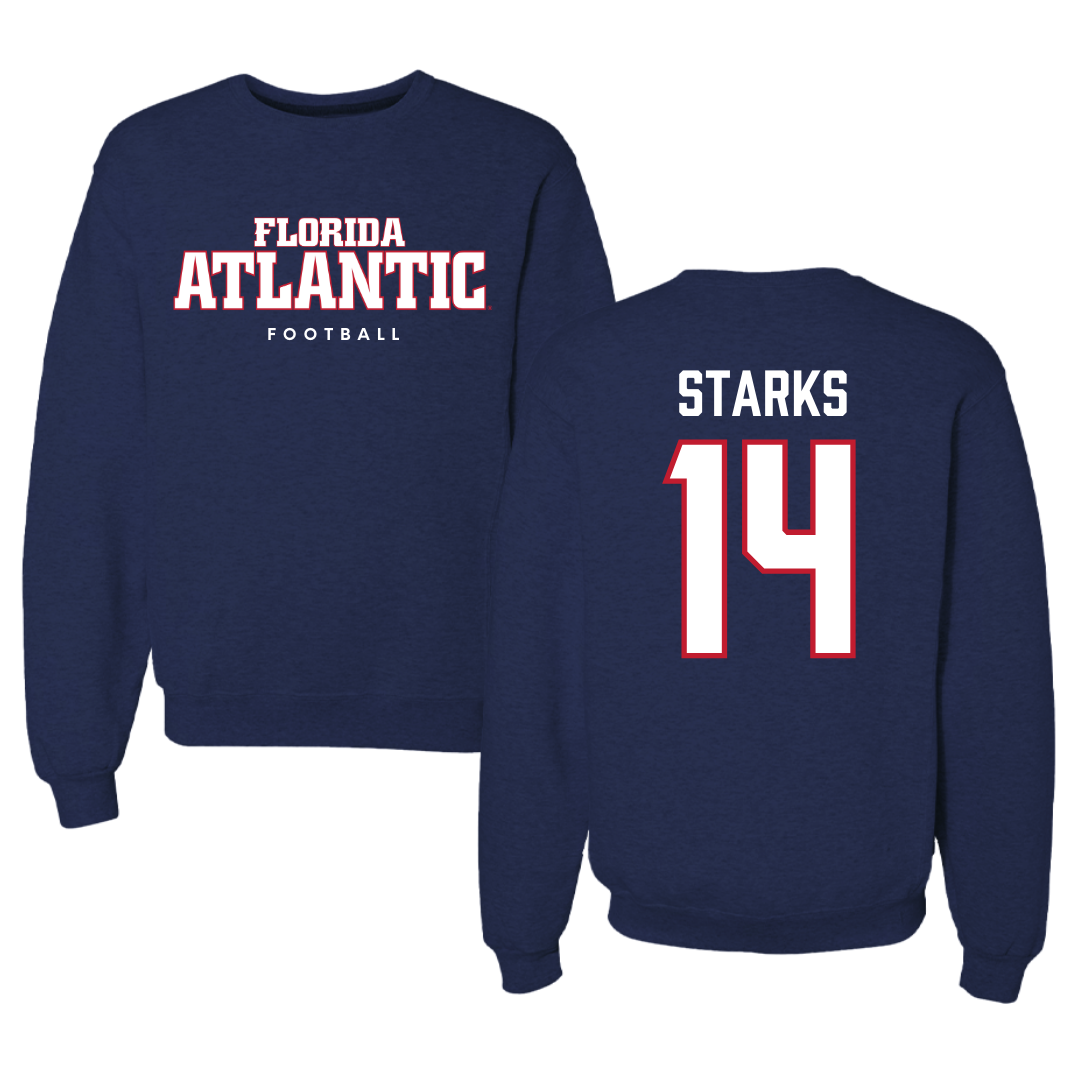 Florida Atlantic University Football Navy Crewneck - #14 Tyriq Starks