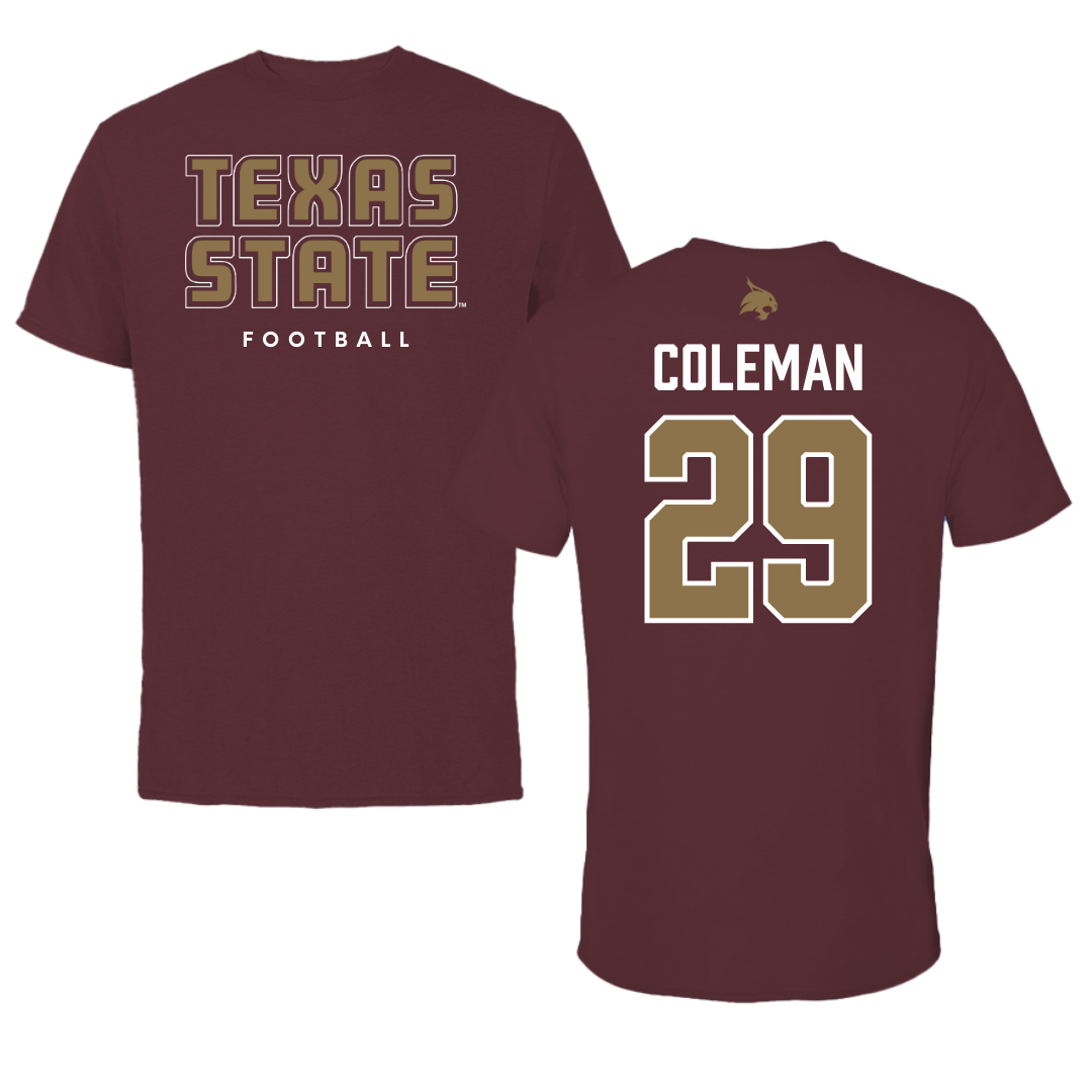 Texas State University Football Maroon Performance Tee - #29 Caleb Coleman