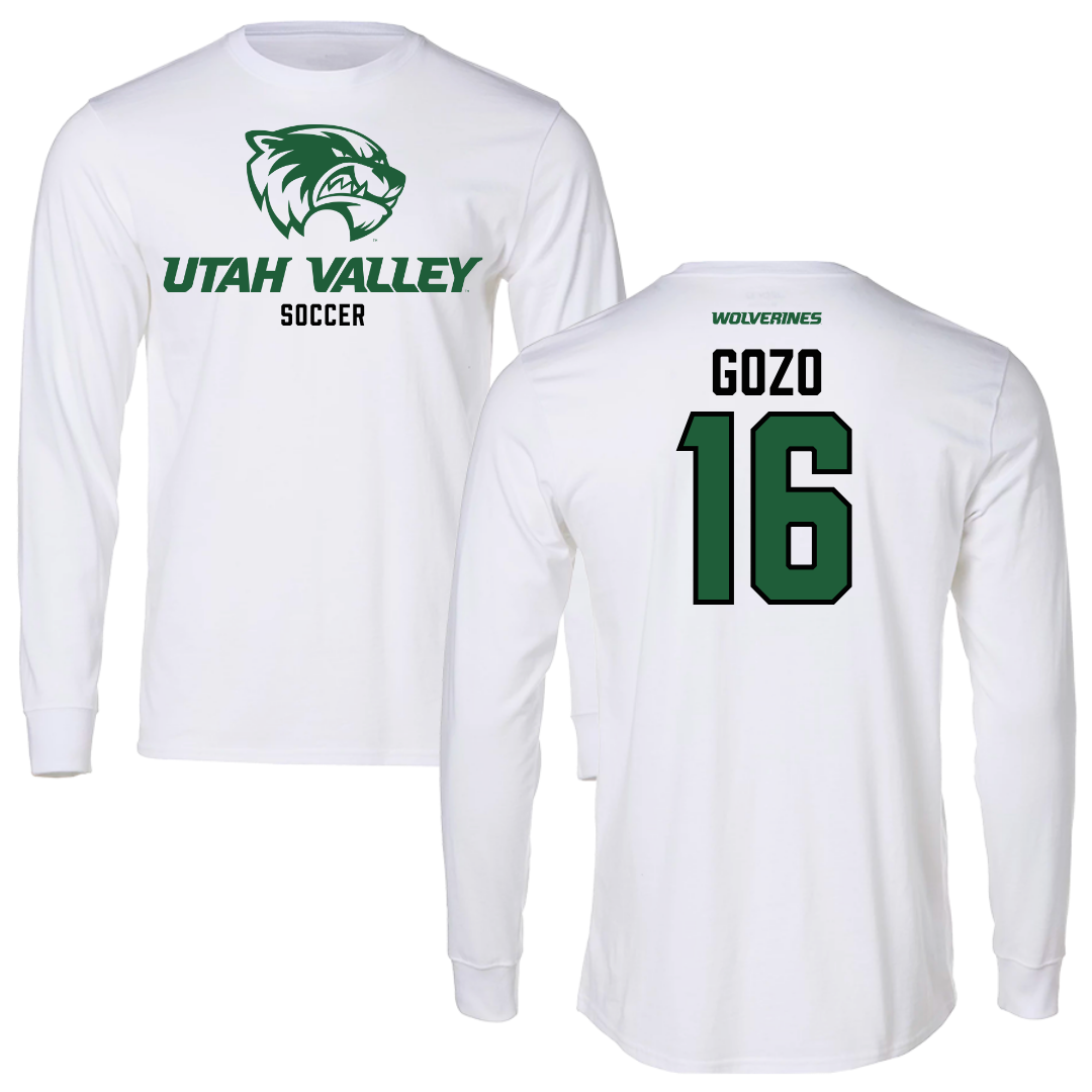Utah Valley University Soccer White Performance Long Sleeve - #16 Elijah Gozo