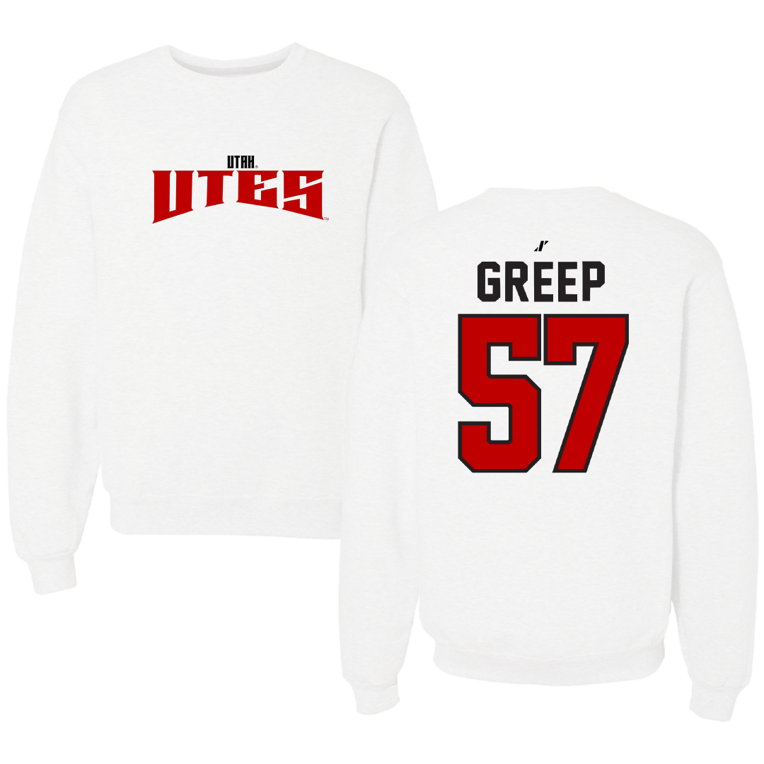 University of Utah Football White Classic Crewneck - #57 JT Greep