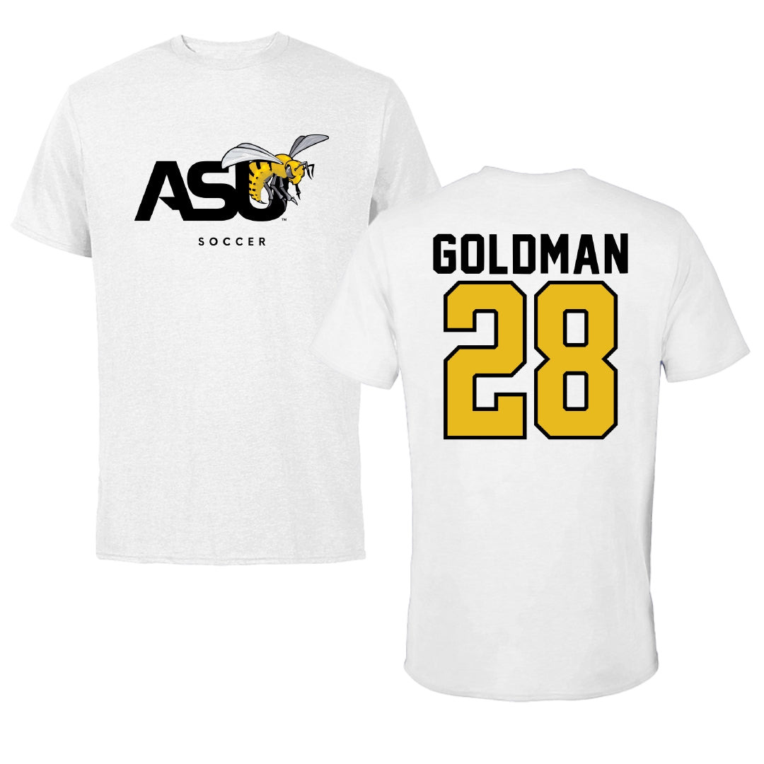 Alabama State University Soccer White ASU Tee - #28 Morgan Goldman