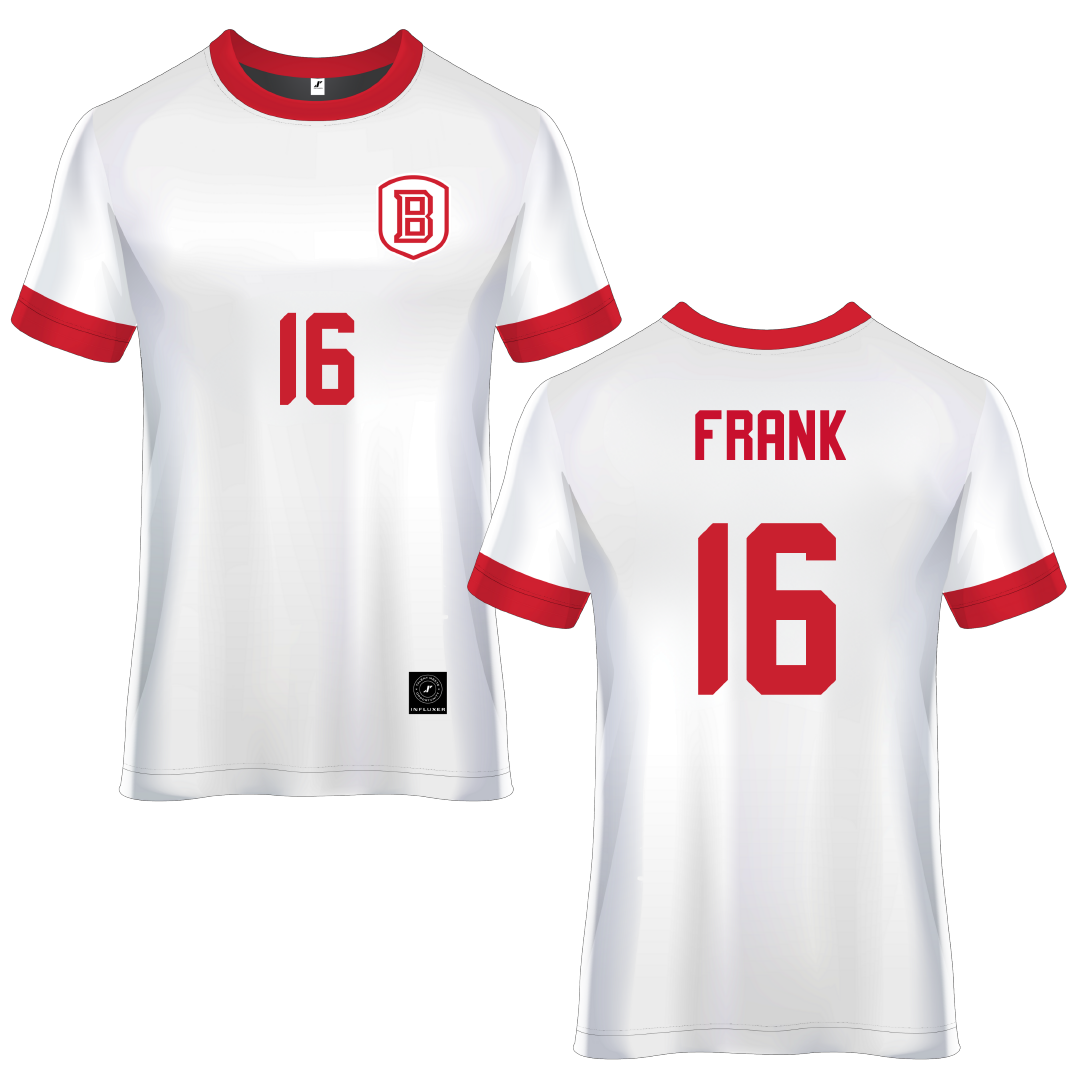 Bradley University White Soccer Jersey - #16 Caden Frank