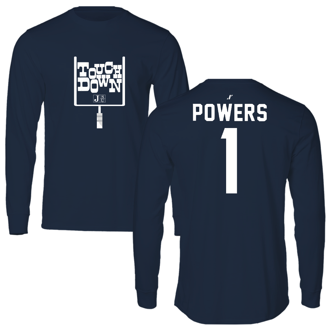 Jackson State University Football Navy Touchdown Long Sleeve - #1 Rico Powers