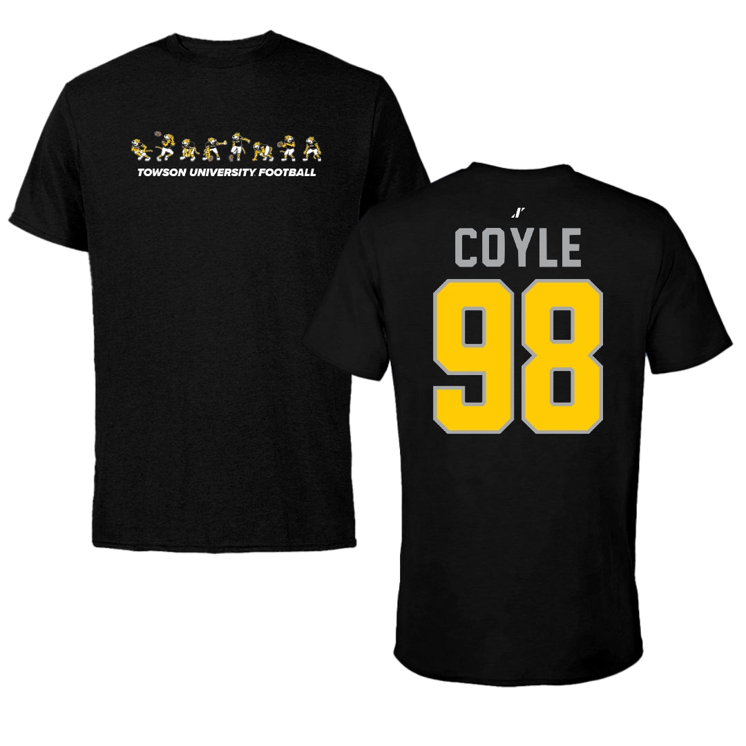 Towson University Football Black Cartoon Doc Team Performance Tee - #98 Patrick Coyle