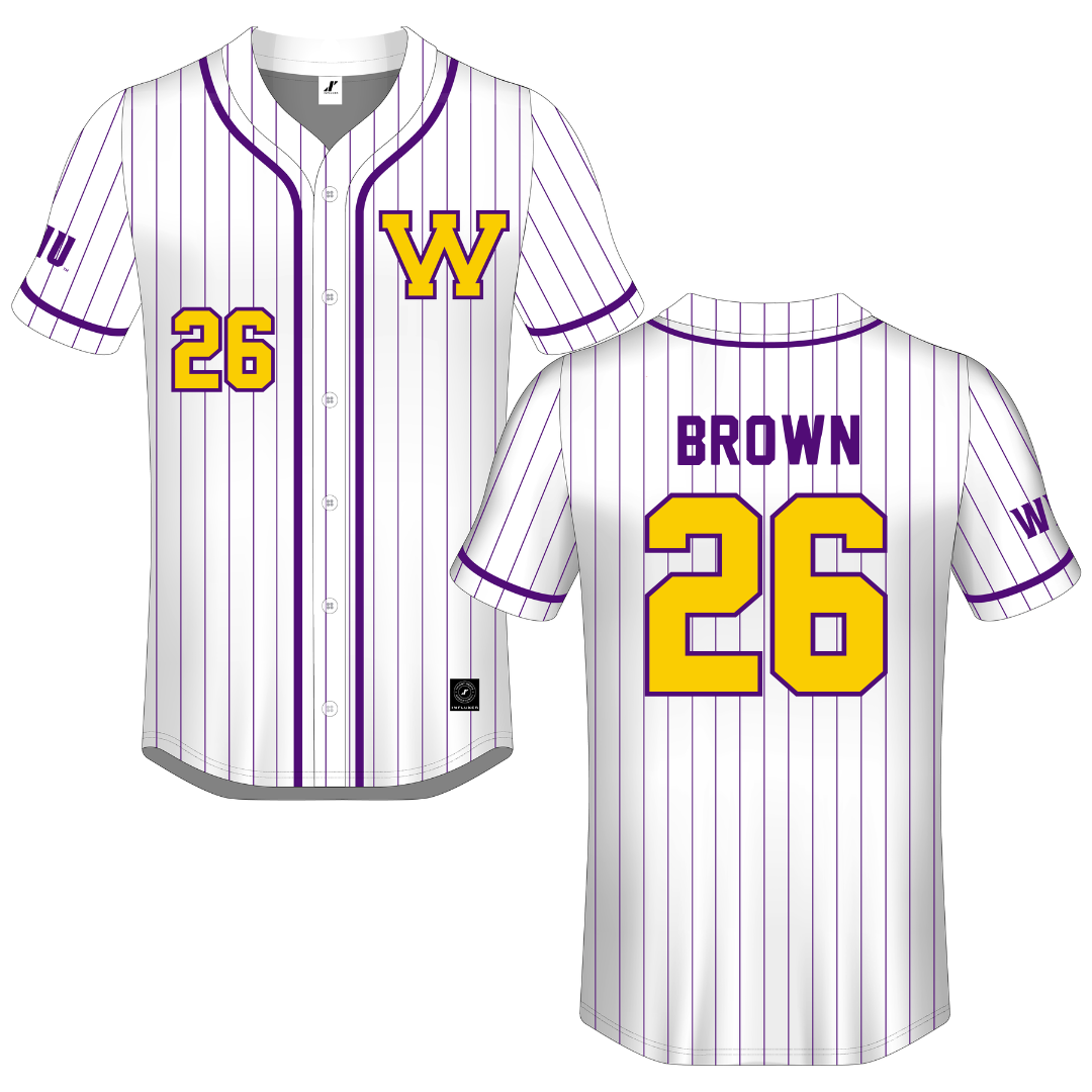 Western Illinois University White Pinstripe Button-Down Jersey - #26 Payton Brown