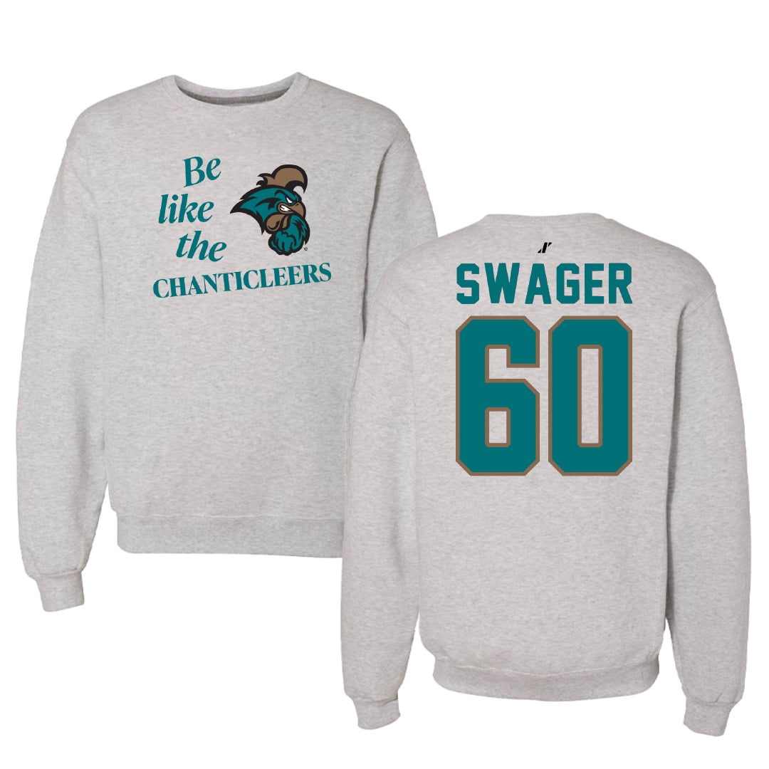Coastal Carolina University Football Light Gray Be Like Us Crewneck - #60 Mike Swager