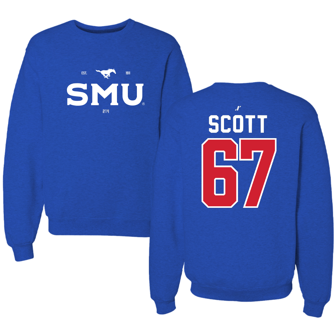 Southern Methodist University Football Blue General Crewneck - #67 Sean Scott