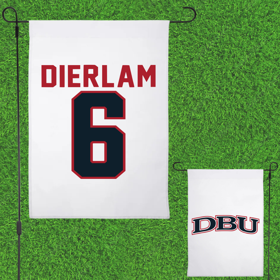 Dallas Baptist University Soccer White Garden Flag - #6 Hunter Dierlam