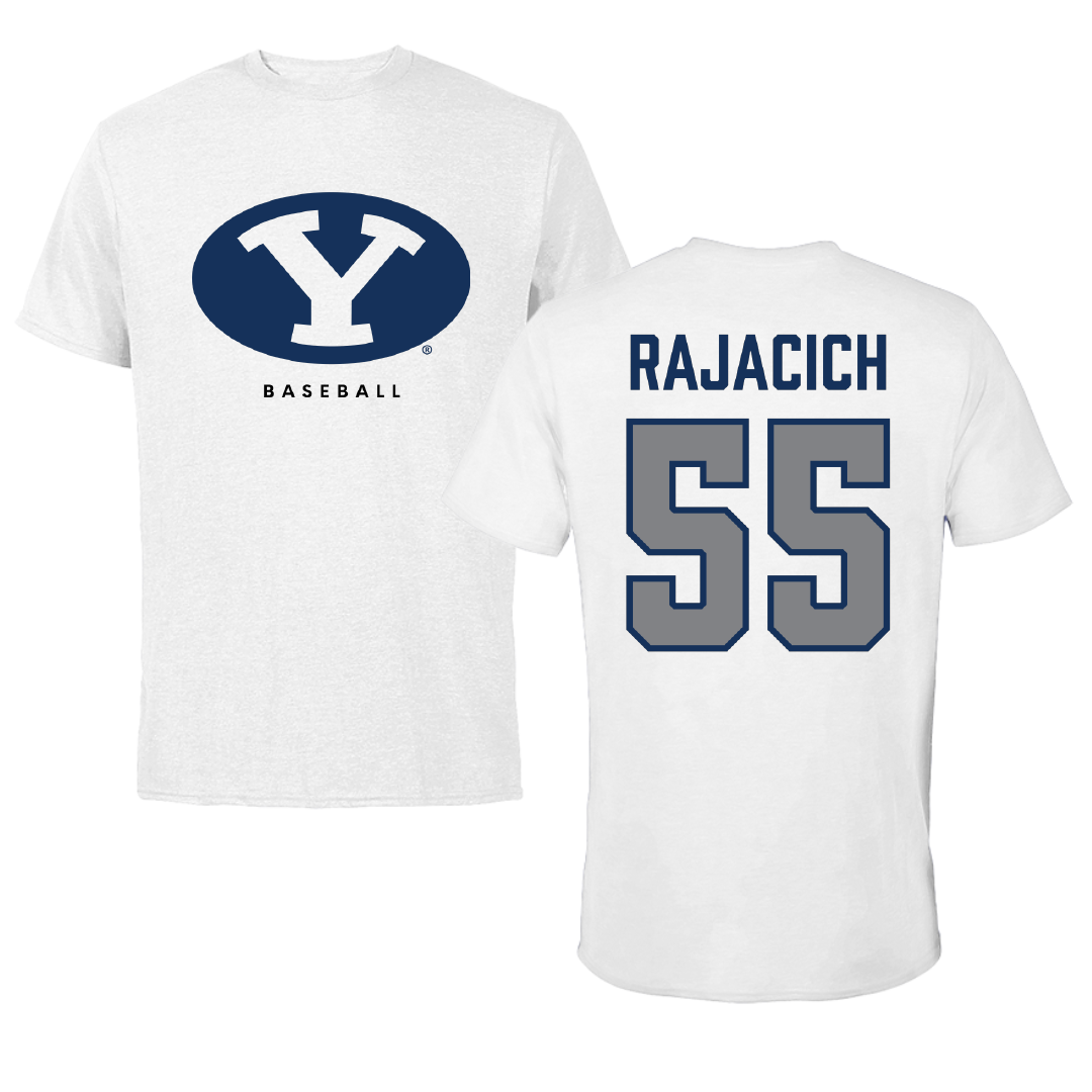 Brigham Young University Baseball White Performance Tee - #55 Seth Rajacich