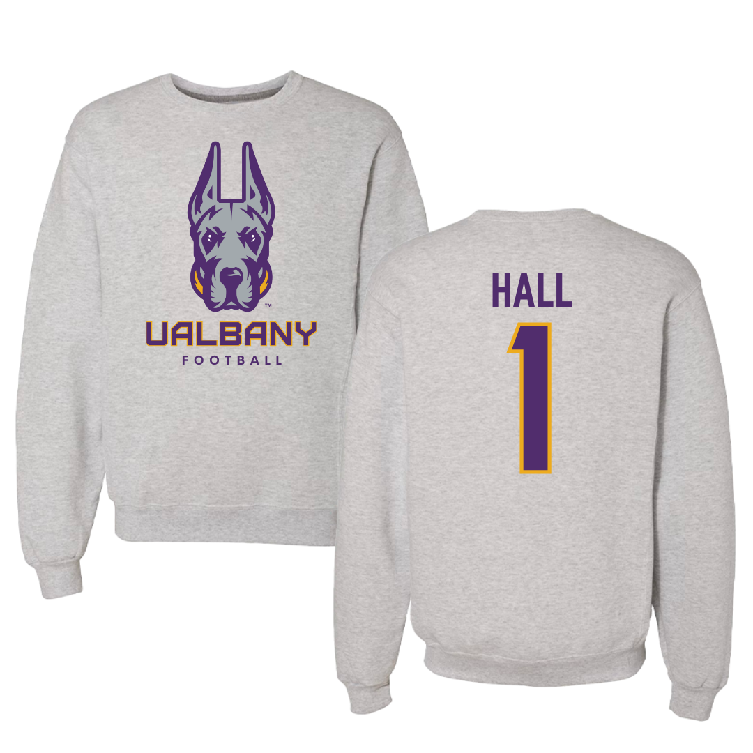 University at Albany Football Gray Crewneck - #1 Aamir Hall
