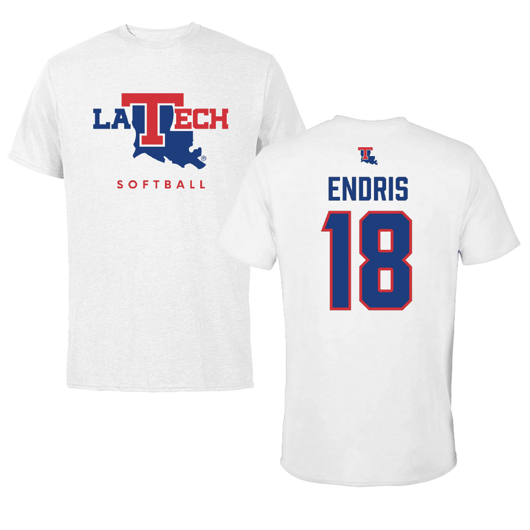 Louisiana Tech University Softball White Performance Tee - #18 Paris Endris
