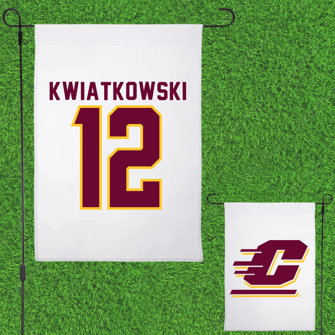 Central Michigan University Football White Garden Flag - #12 Jordan Kwiatkowski