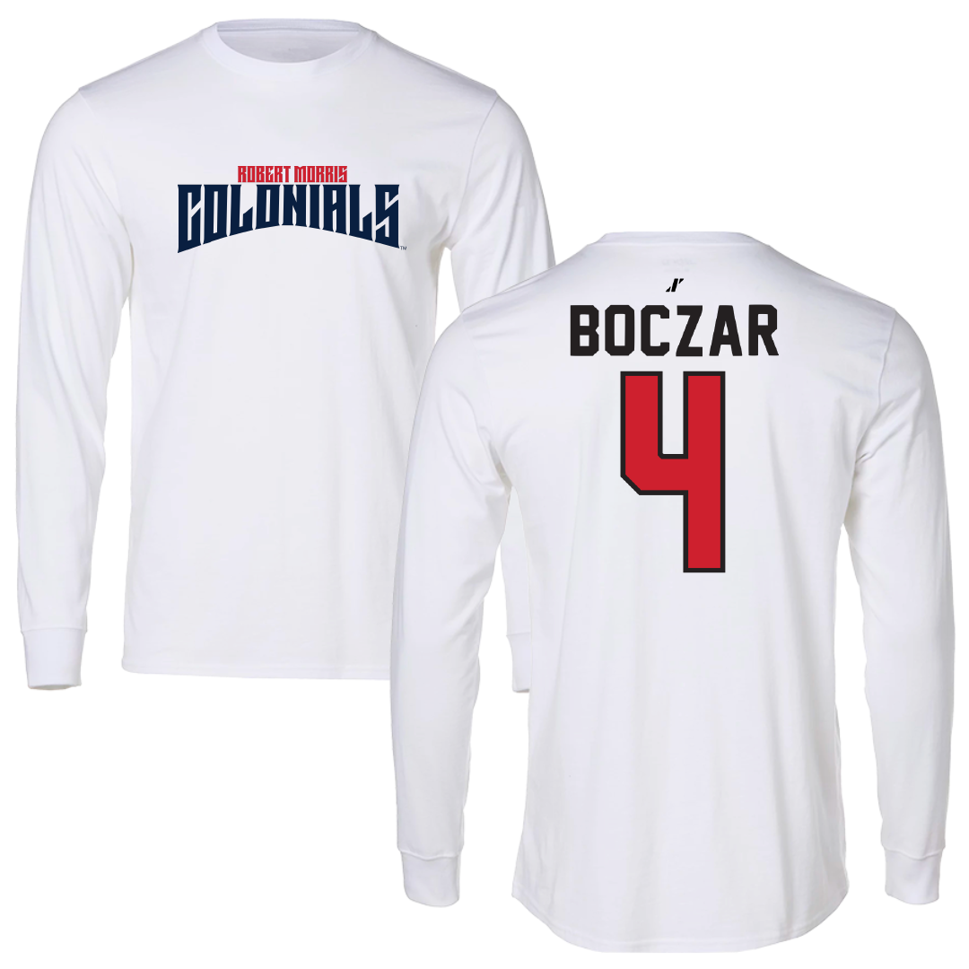 Robert Morris University Ice Hockey White Classic Performance Long Sleeve - #4 Matt Boczar