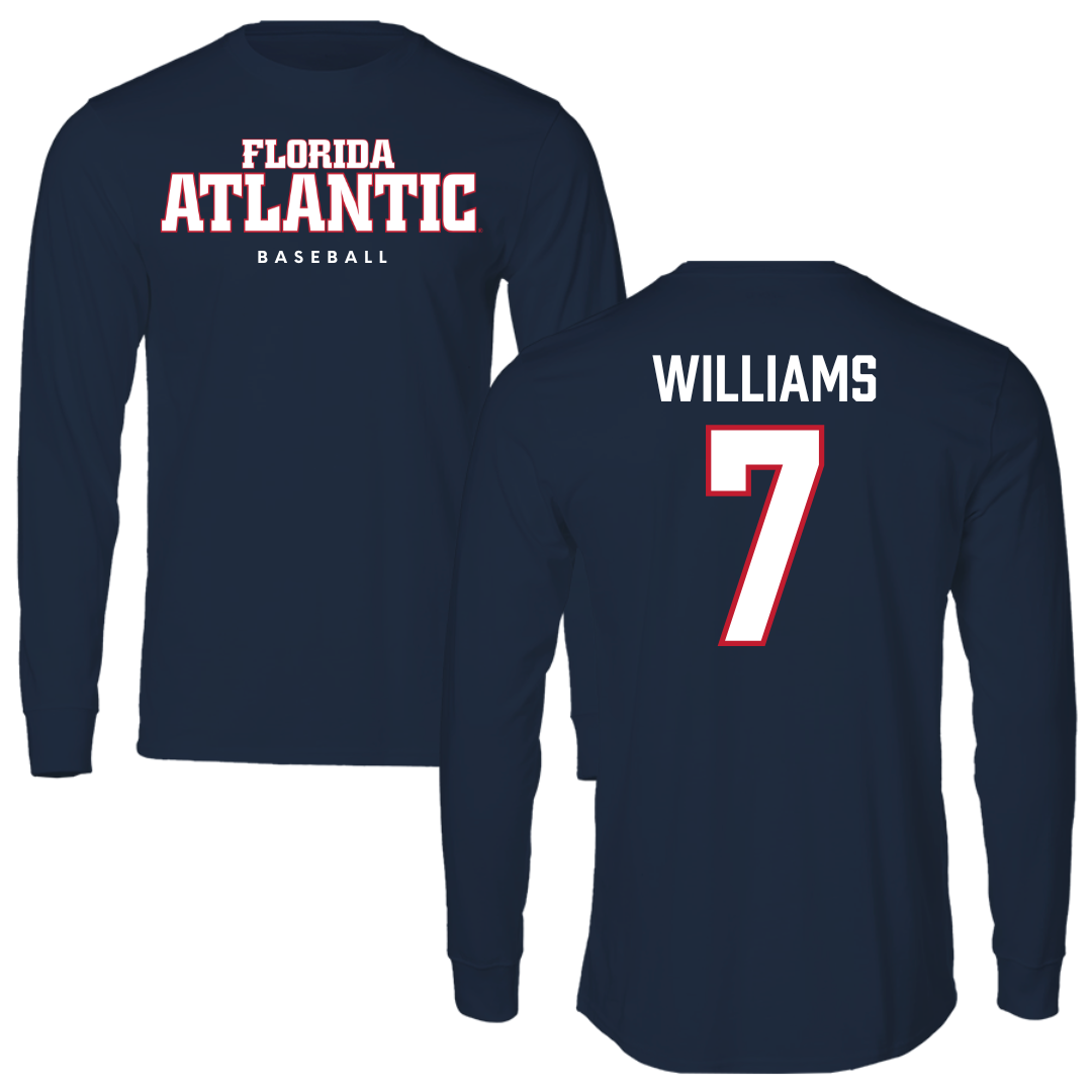 Florida Atlantic University Baseball Navy Block Performance Long Sleeve - #7 CJ Williams