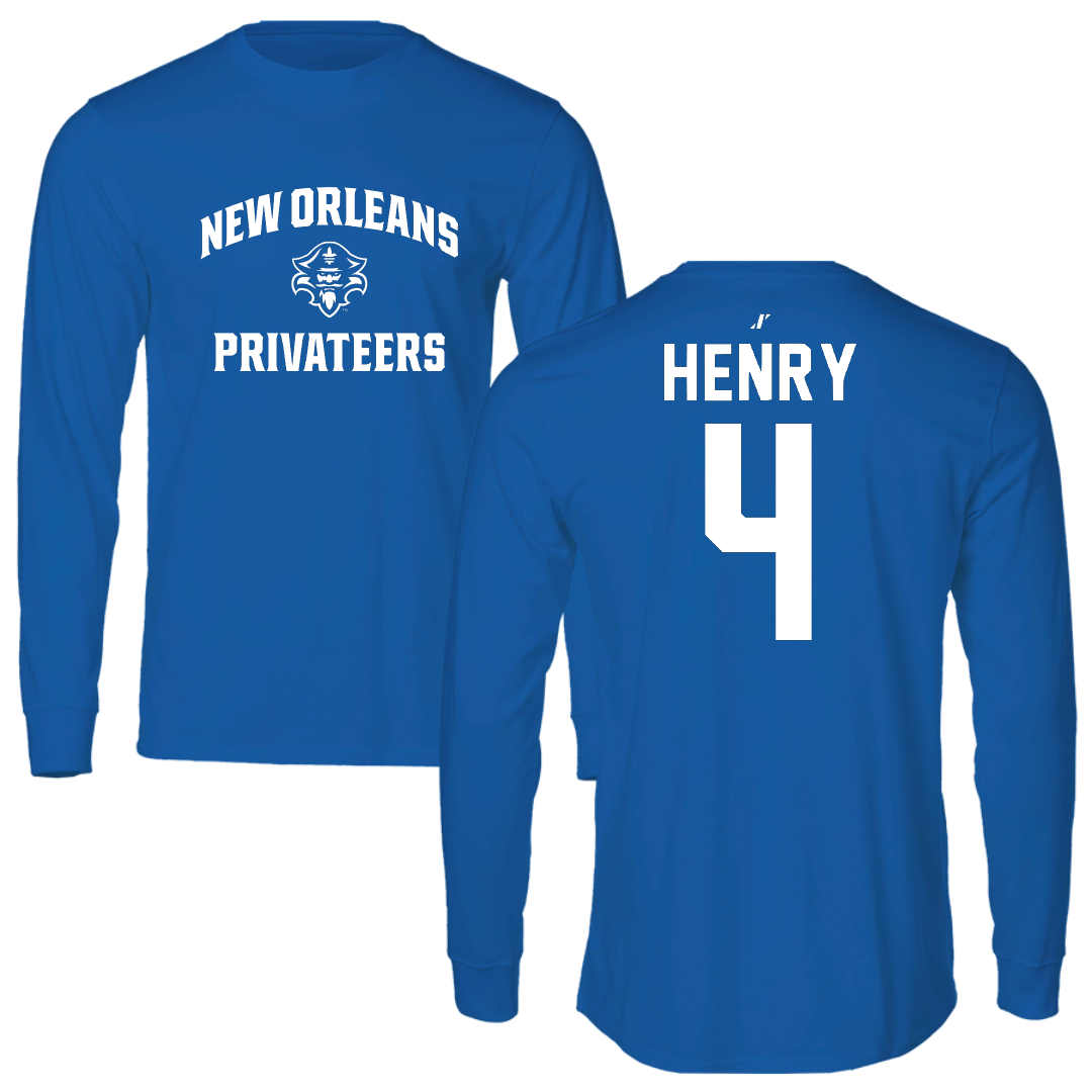 University of New Orleans Basketball Blue General Performance Long Sleeve - #4 Omarion Henry