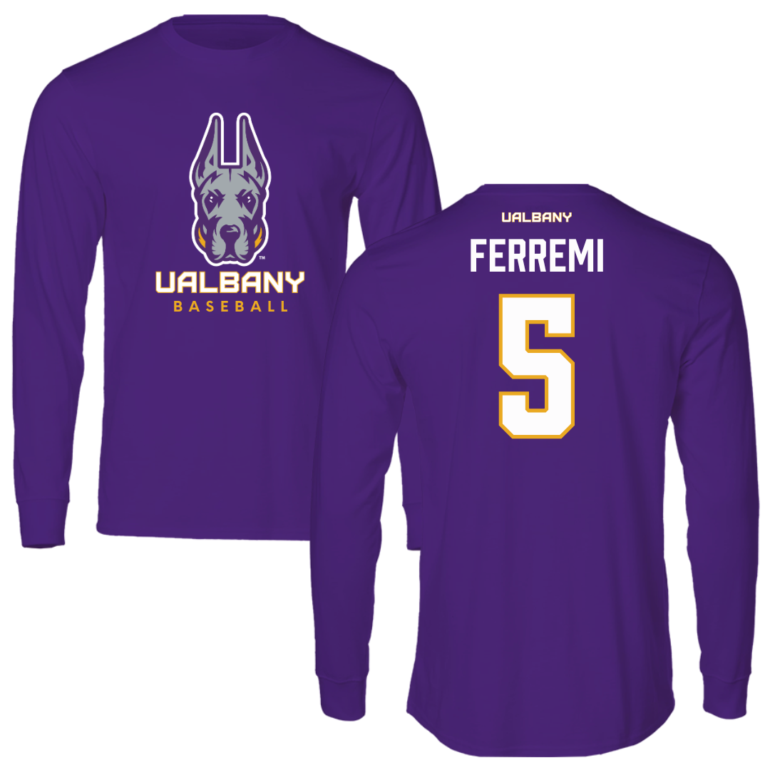 University at Albany Baseball Purple Mascot Long Sleeve - #5 Ryan Ferremi