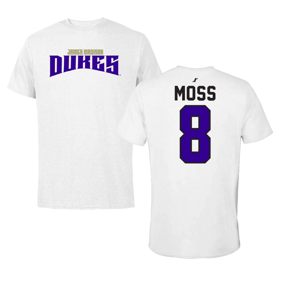 James Madison University Football White Classic Tee - #8 Max Moss