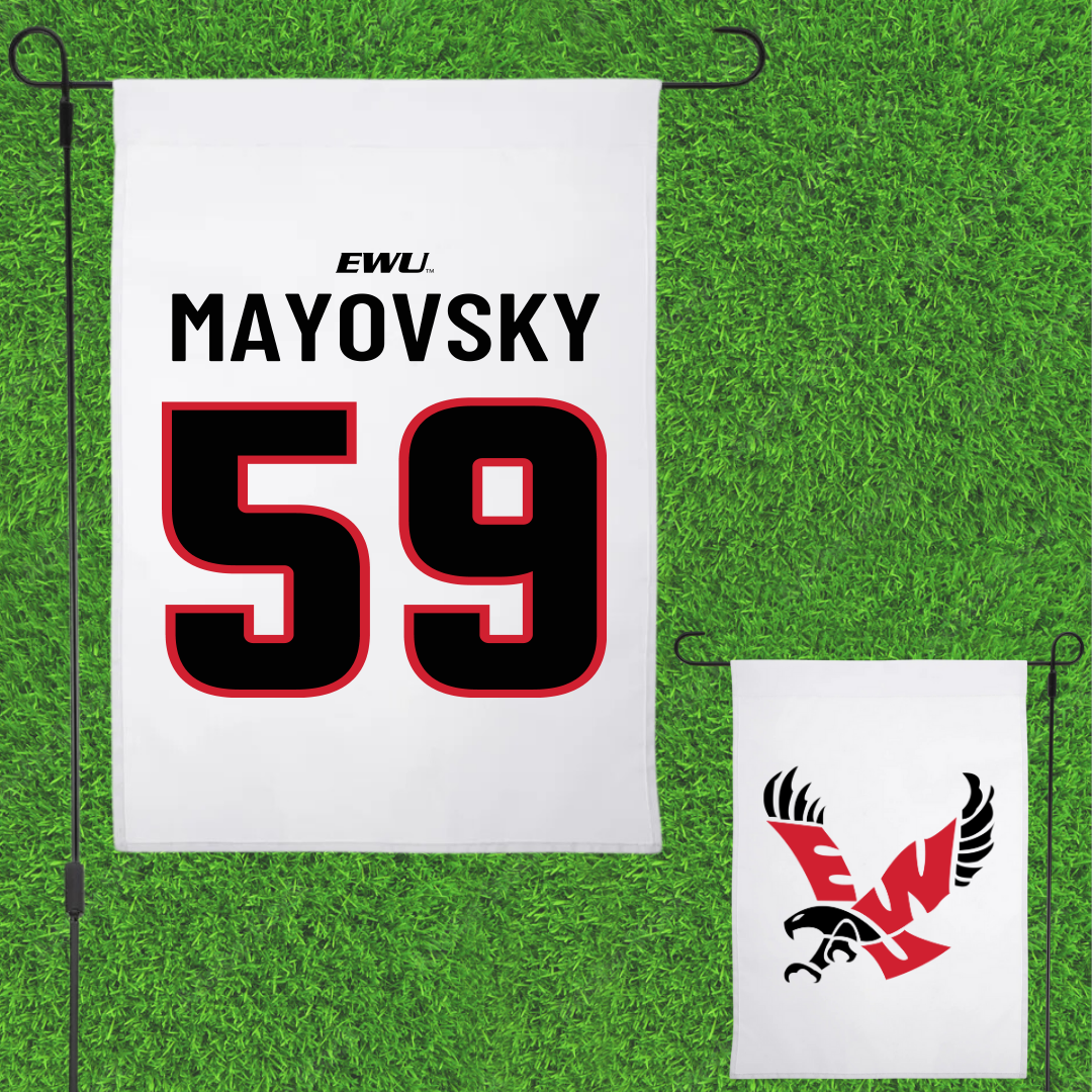 Eastern Washington University Football White Garden Flag - #59 Myles Mayovsky