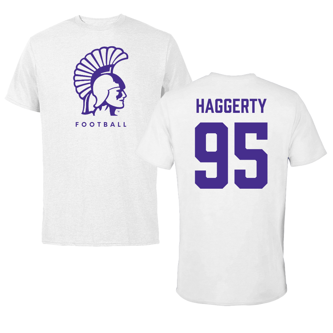 Winona State University Football White Performance Tee - #95 Conner Haggerty