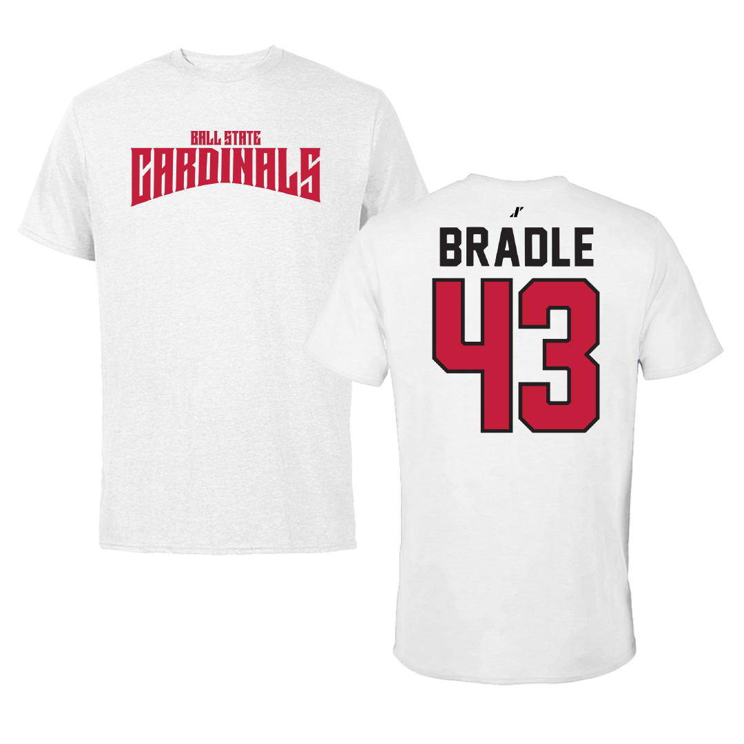 Ball State University Baseball White Classic Performance Tee - #43 Ty Bradle