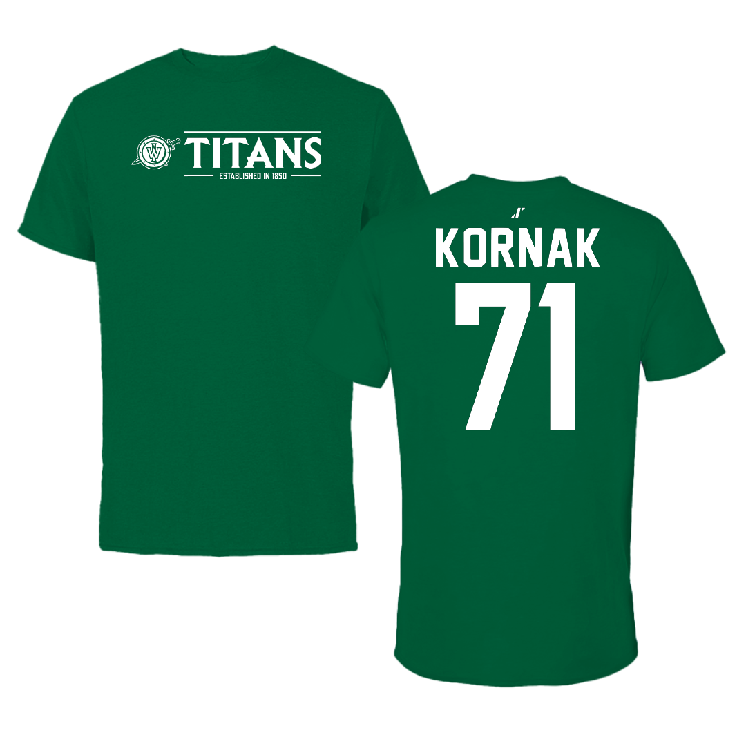 Illinois Wesleyan University Football Green General Performance Tee - #71 Brady Kornak