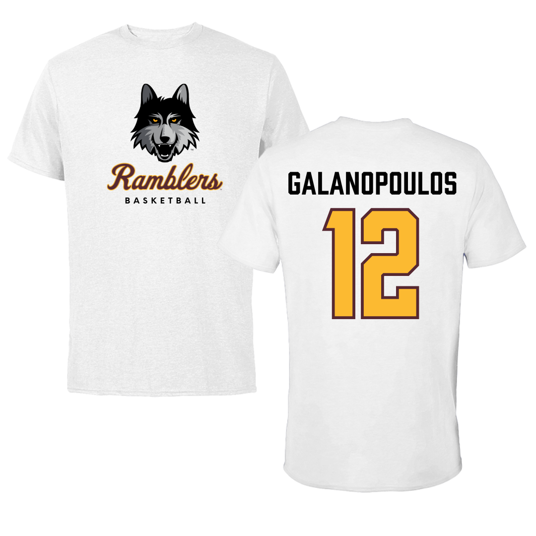 Loyola University-Chicago Basketball White Ramblers Tee - #12 Sam Galanopoulos