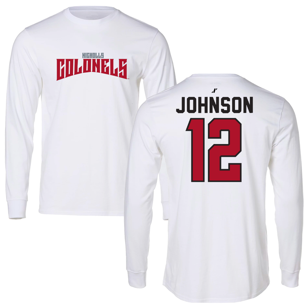 Nicholls State University Baseball White Classic Long Sleeve - #12 Tyler Johnson