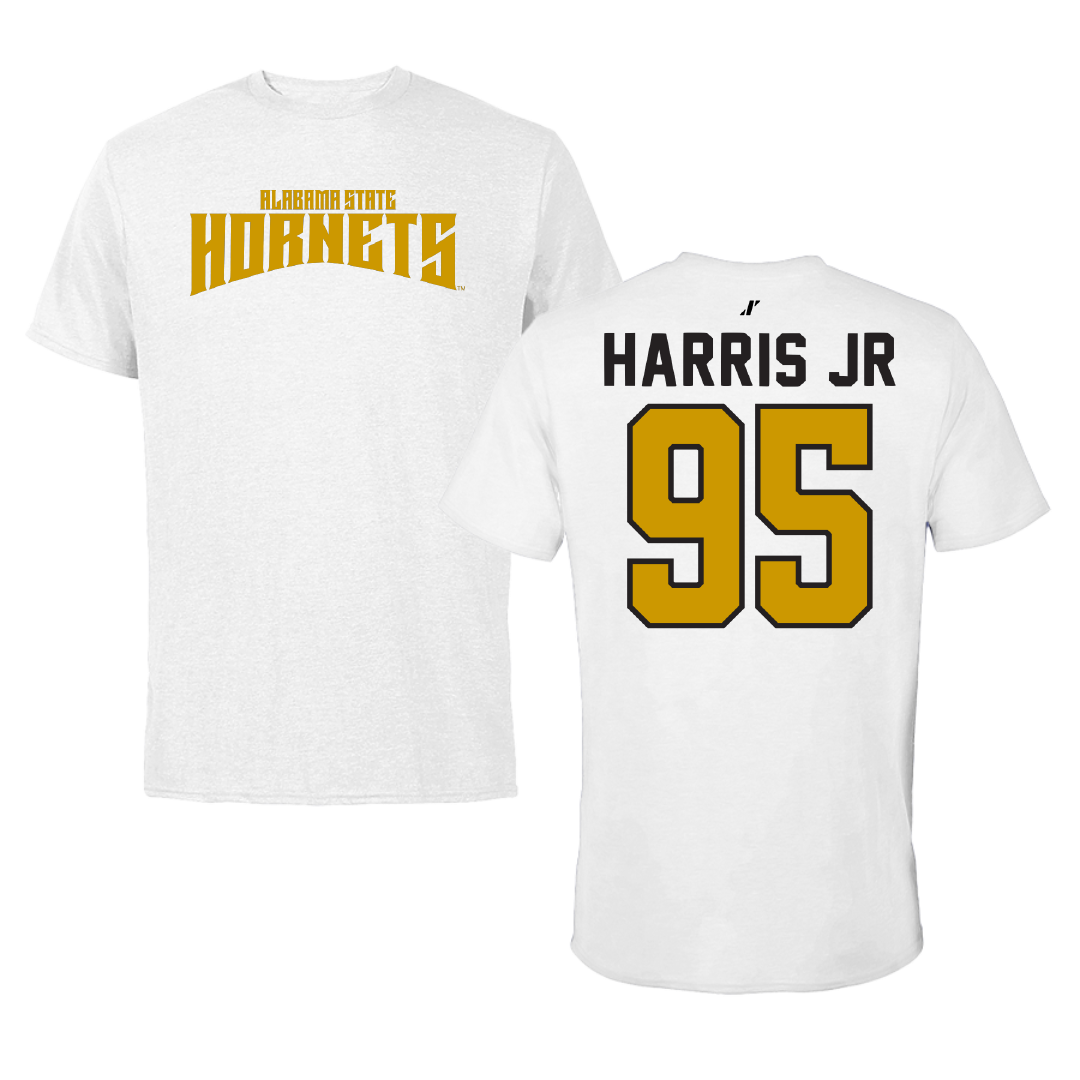 Alabama State University Football White Classic Performance Tee - #95 Cornell Harris Jr