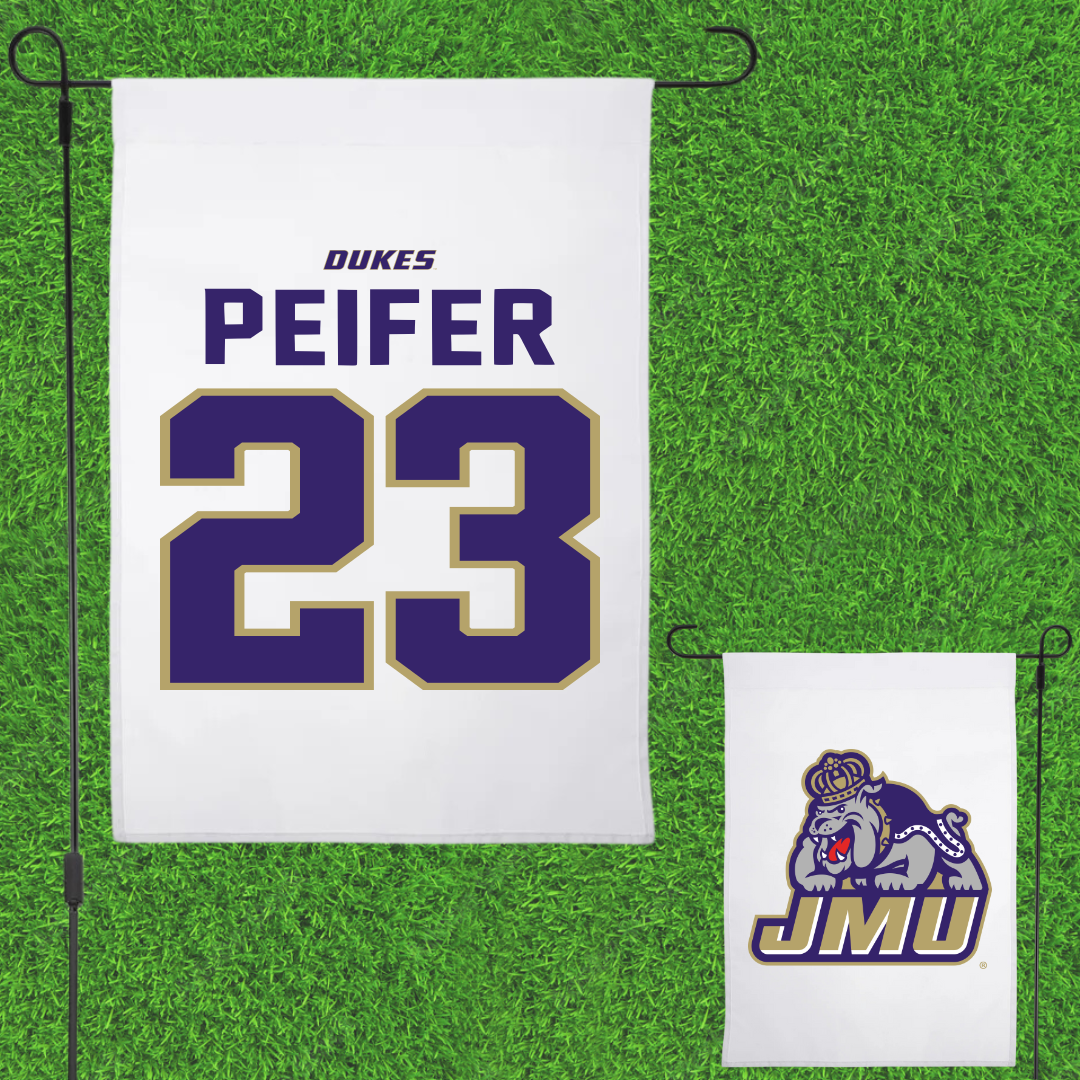 James Madison University Baseball White Garden Flag - #23 Wyatt Peifer