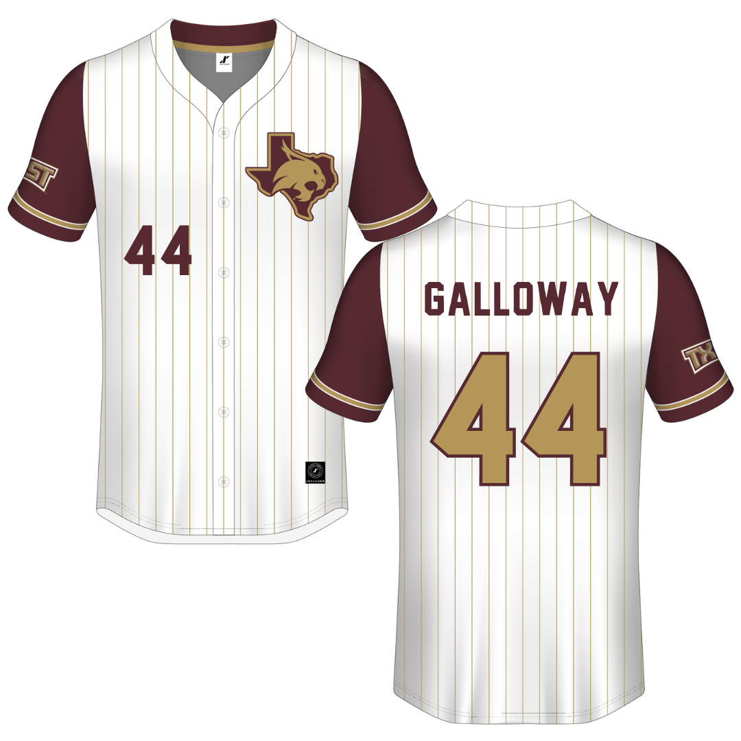 Texas State University White Pinstripe Button-Down Jersey - #44 Rashawn Galloway