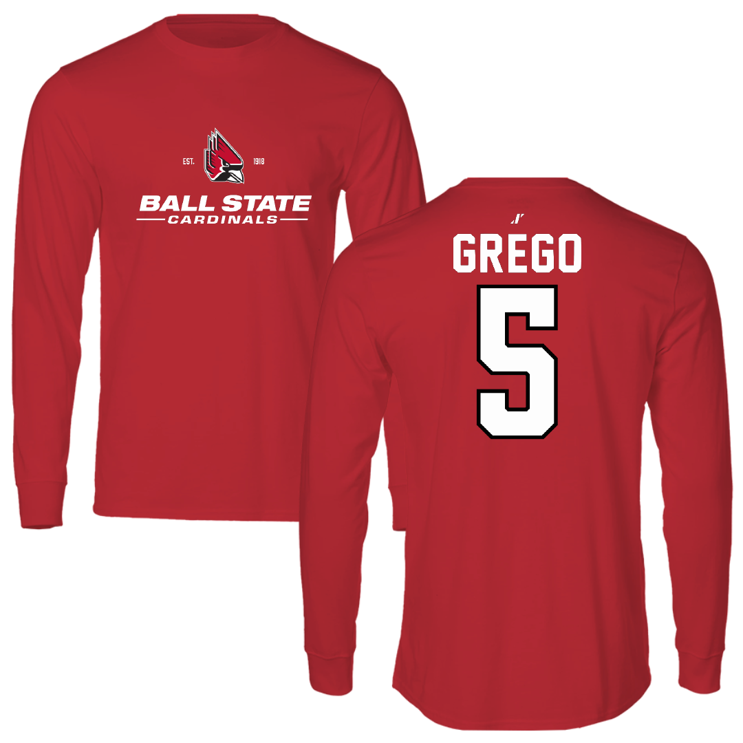 Ball State University Baseball Red General Performance Long Sleeve - #5 Dylan Grego