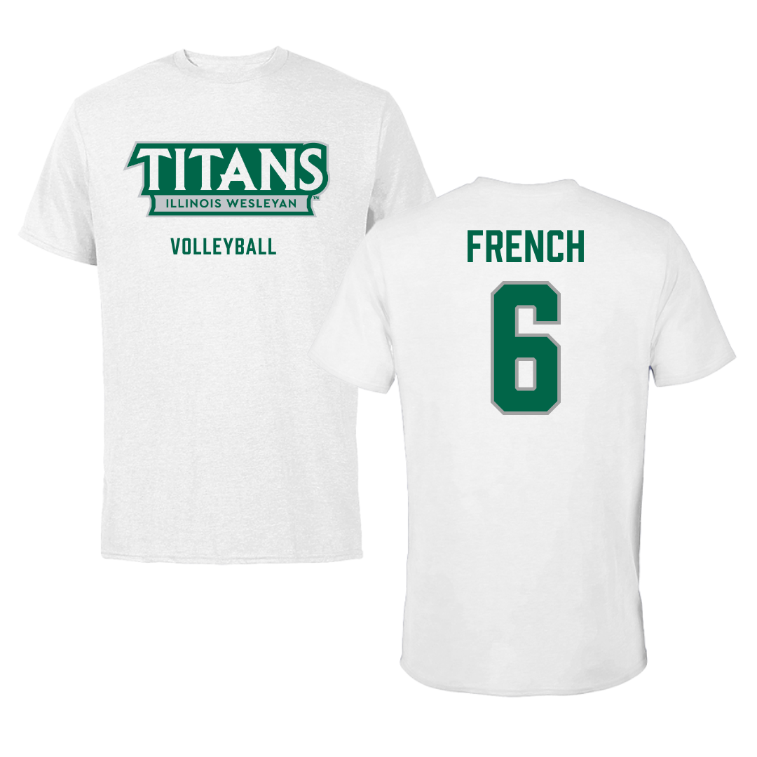 Illinois Wesleyan University Volleyball White Mascot Tee - #6 Taylor French
