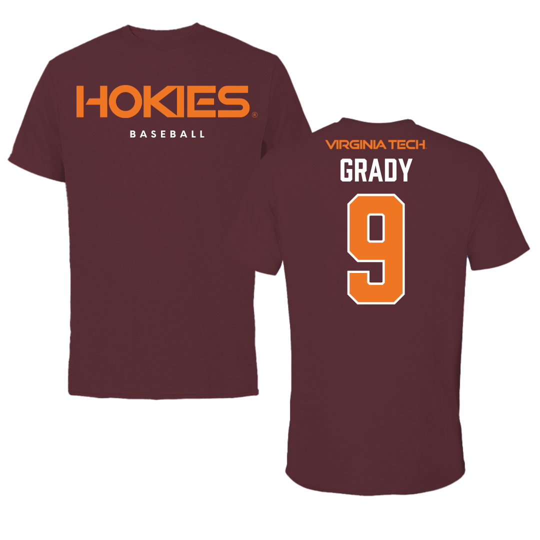 Virginia Tech Baseball Maroon Tee - #9 Clay Grady