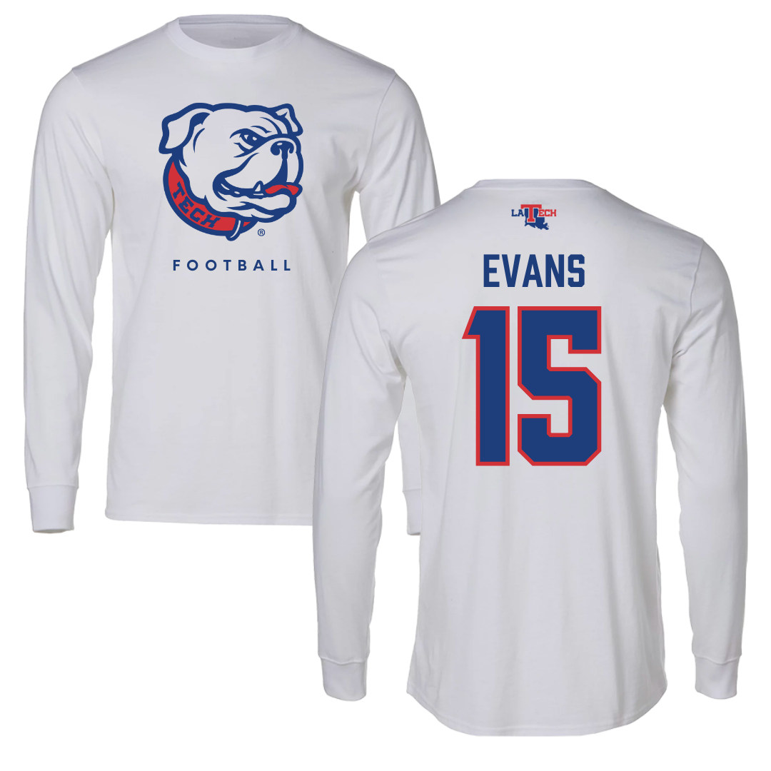 Louisiana Tech University Football White Performance Long Sleeve - #15 Jessie Evans