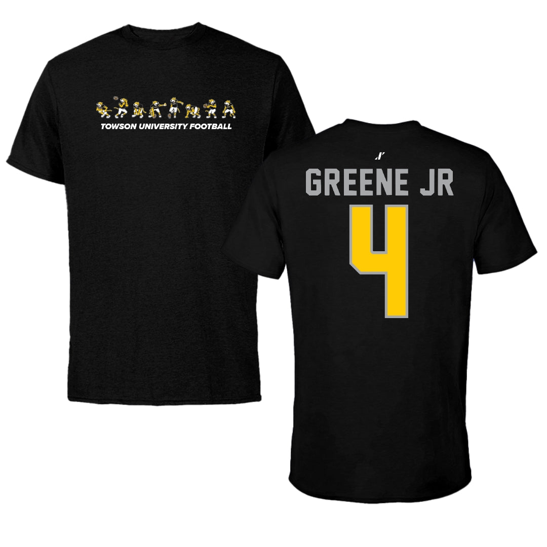 Towson University Football Black Cartoon Doc Team Performance Tee - #4 Tyrell Greene Jr
