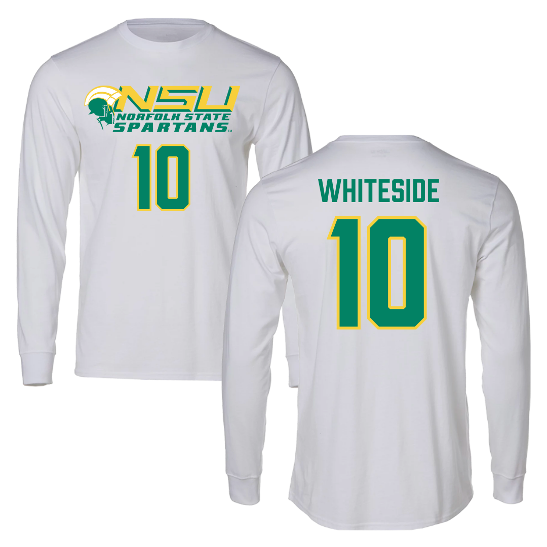 Norfolk State University Football White Performance Long Sleeve - #10 Izayah Whiteside