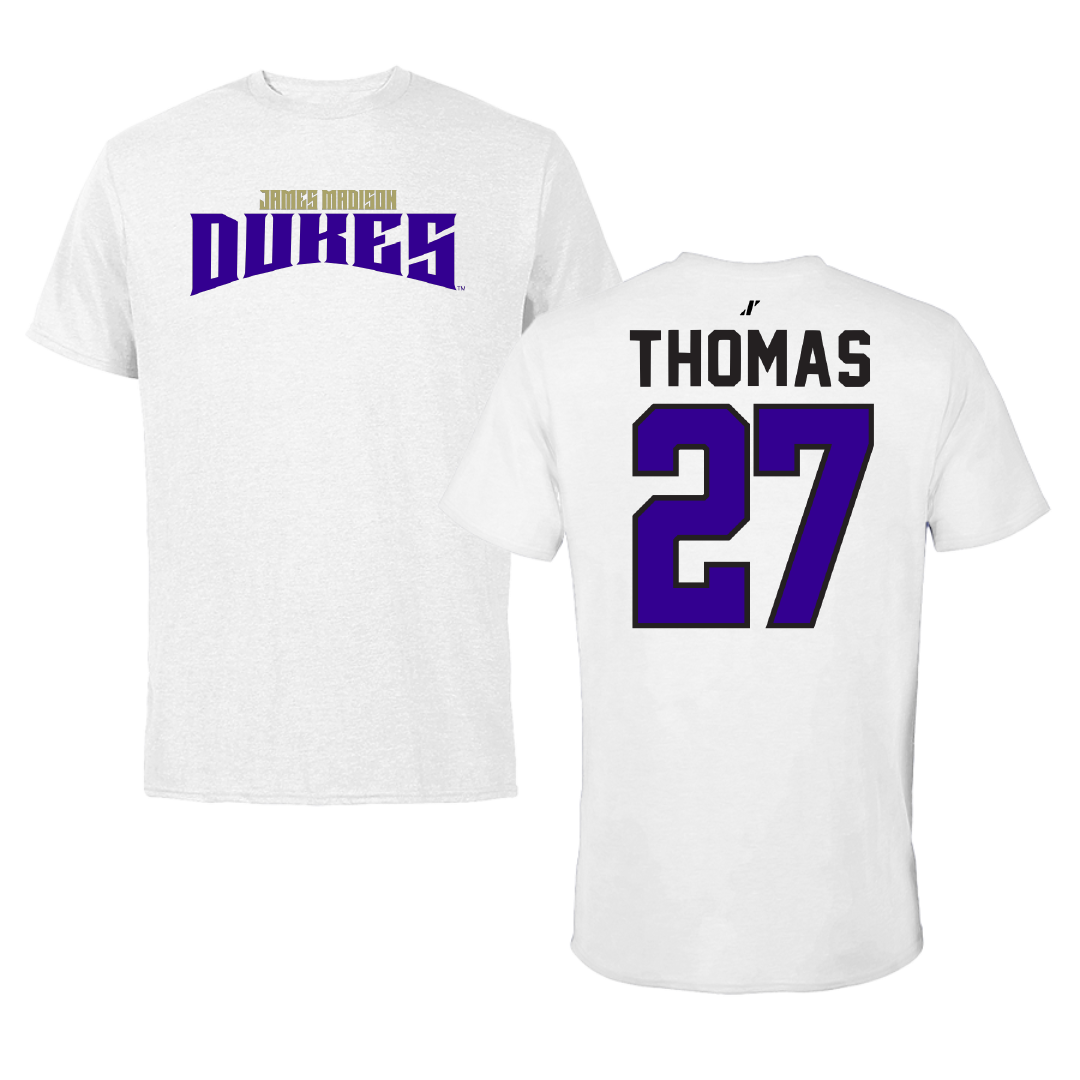 James Madison University Football White Classic Performance Tee - #27 Jacob Thomas