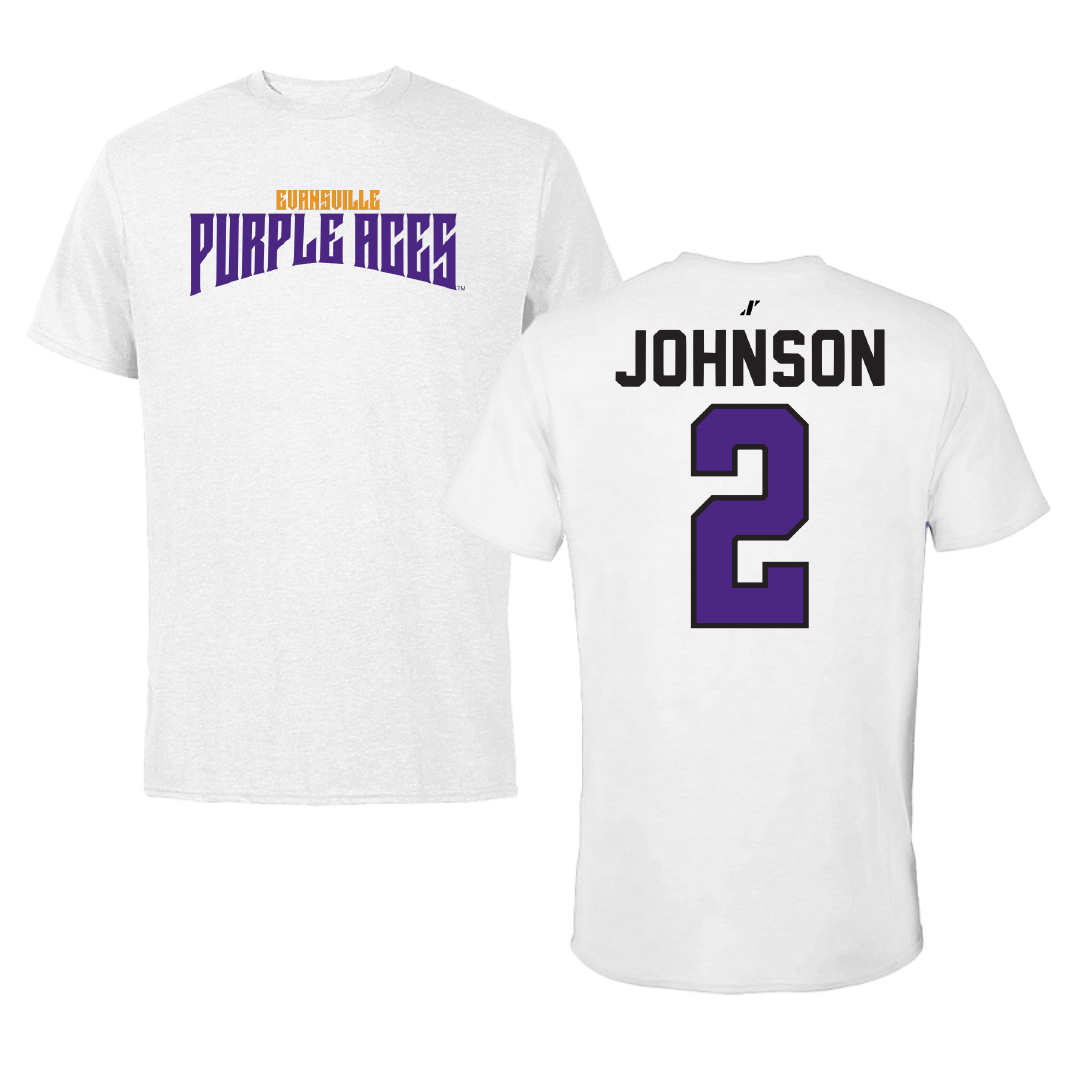 University of Evansville Soccer White Classic Performance Tee - #2 Taylor Johnson