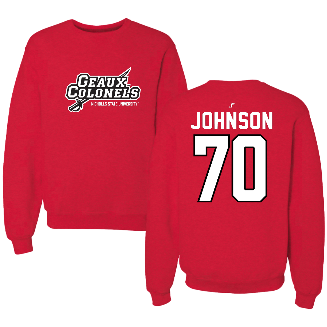 Nicholls State University Football Red General Crewneck - #70 Jacob Johnson