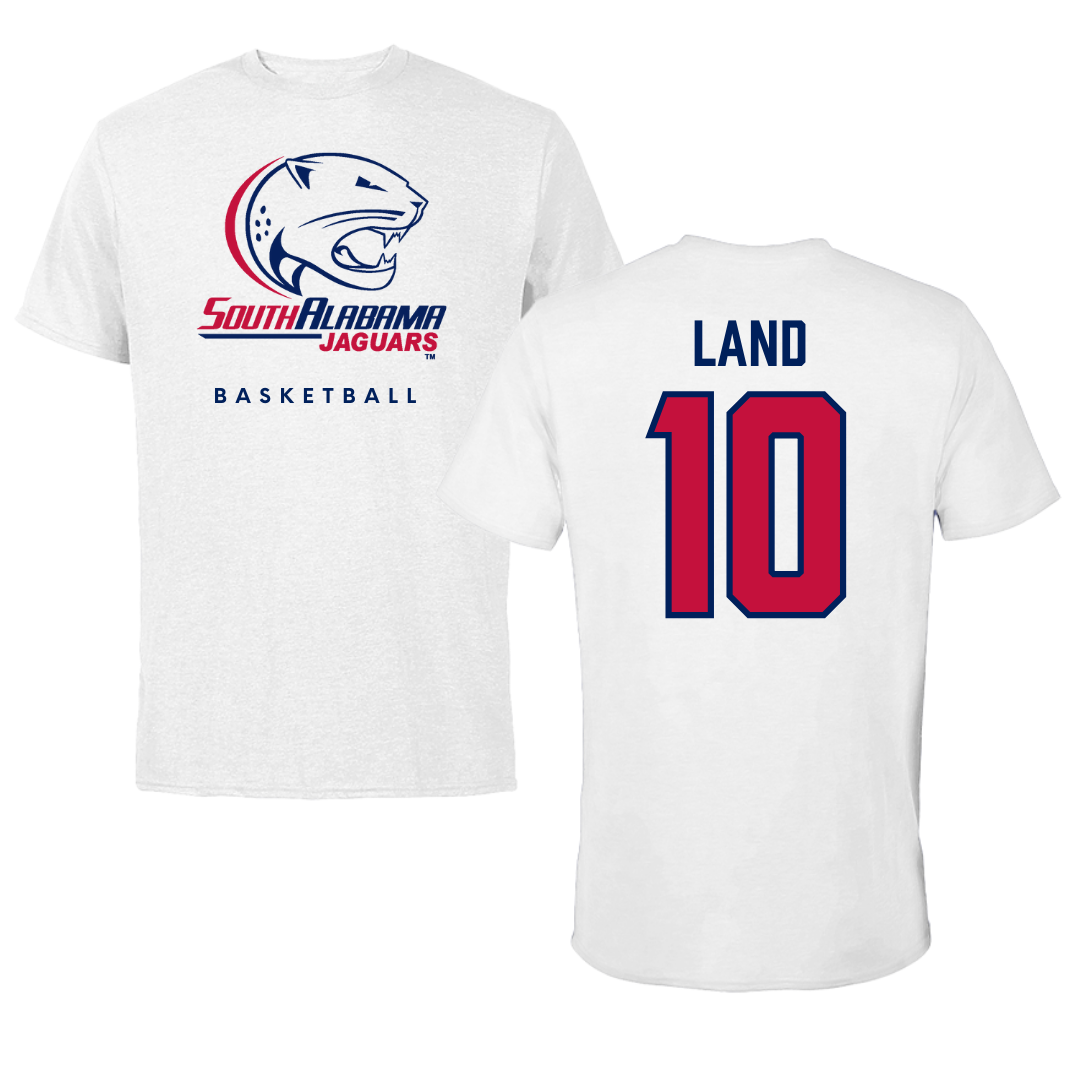 University of South Alabama Basketball White Performance Tee - #10 Maxwell Land