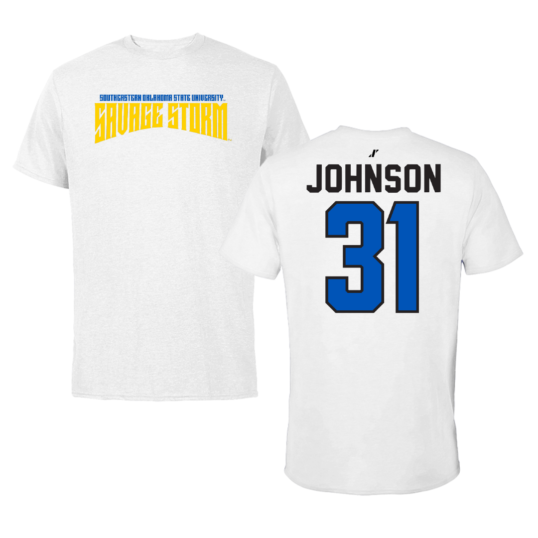 Southeastern Oklahoma State University Baseball White Classic Tee - #31 Luke Johnson