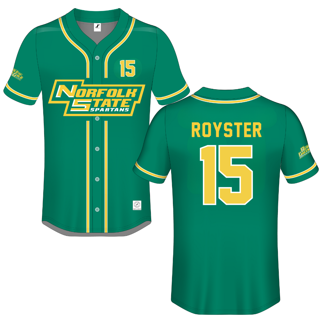 Norfolk State University Green Button-Down Jersey - #15 Liam Royster